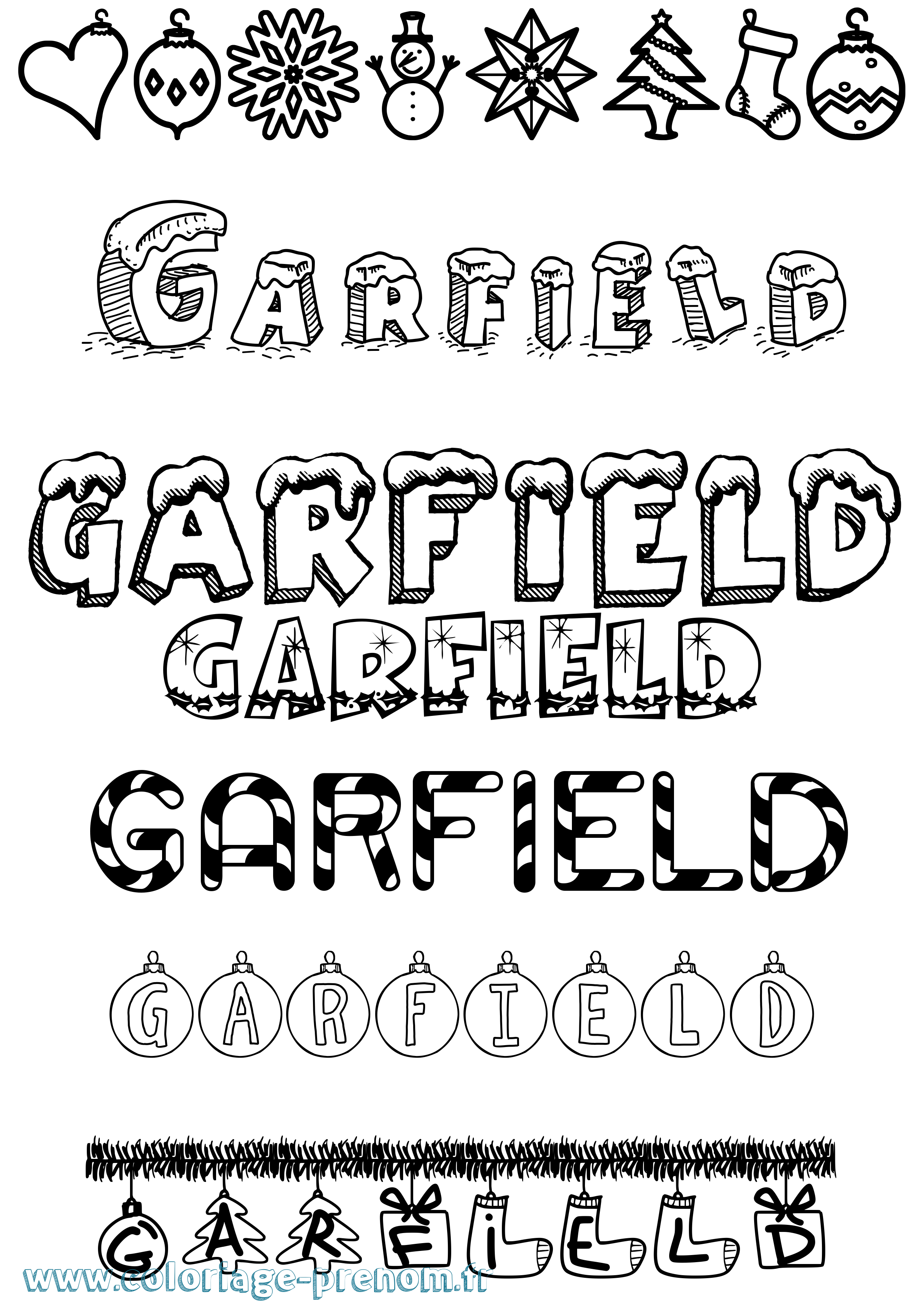 Coloriage prénom Garfield Noël