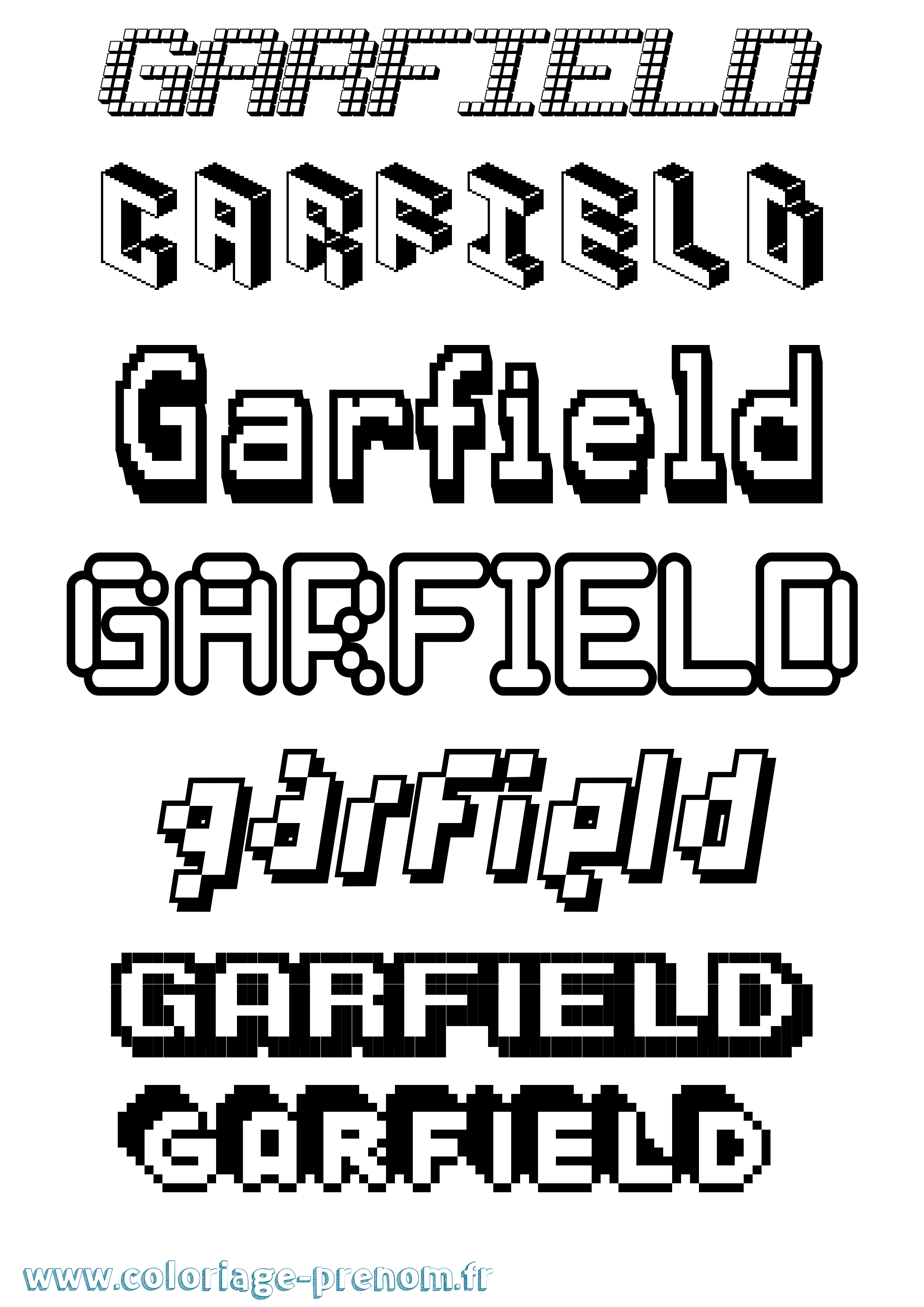 Coloriage prénom Garfield Pixel