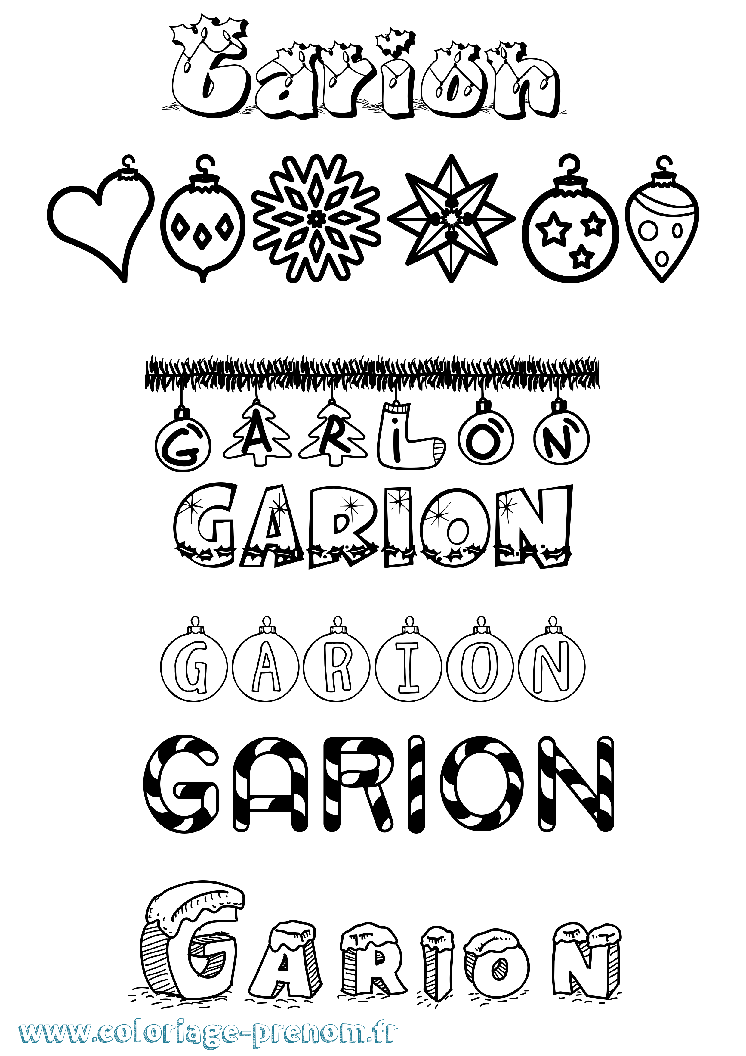 Coloriage prénom Garion Noël