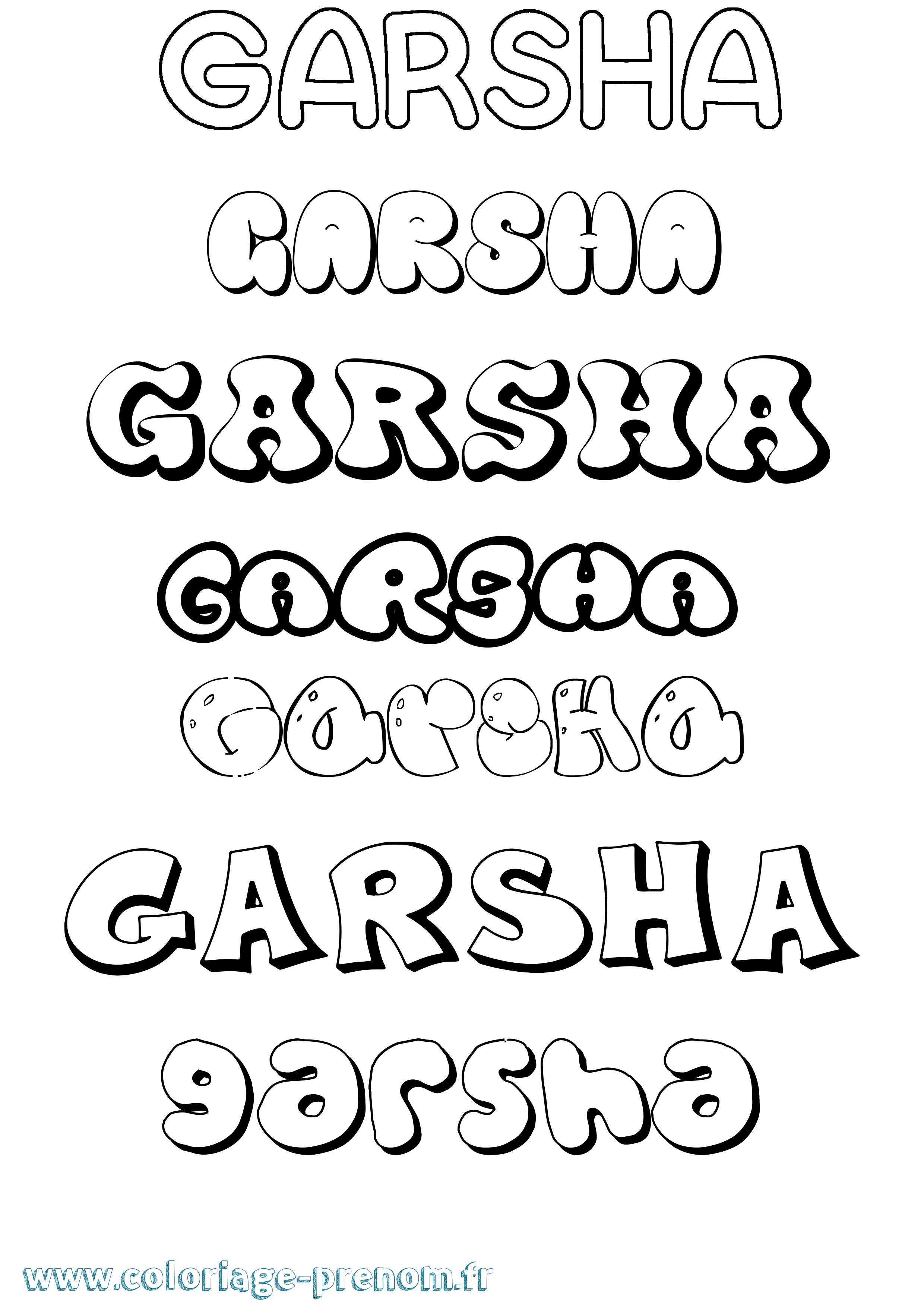 Coloriage prénom Garsha Bubble