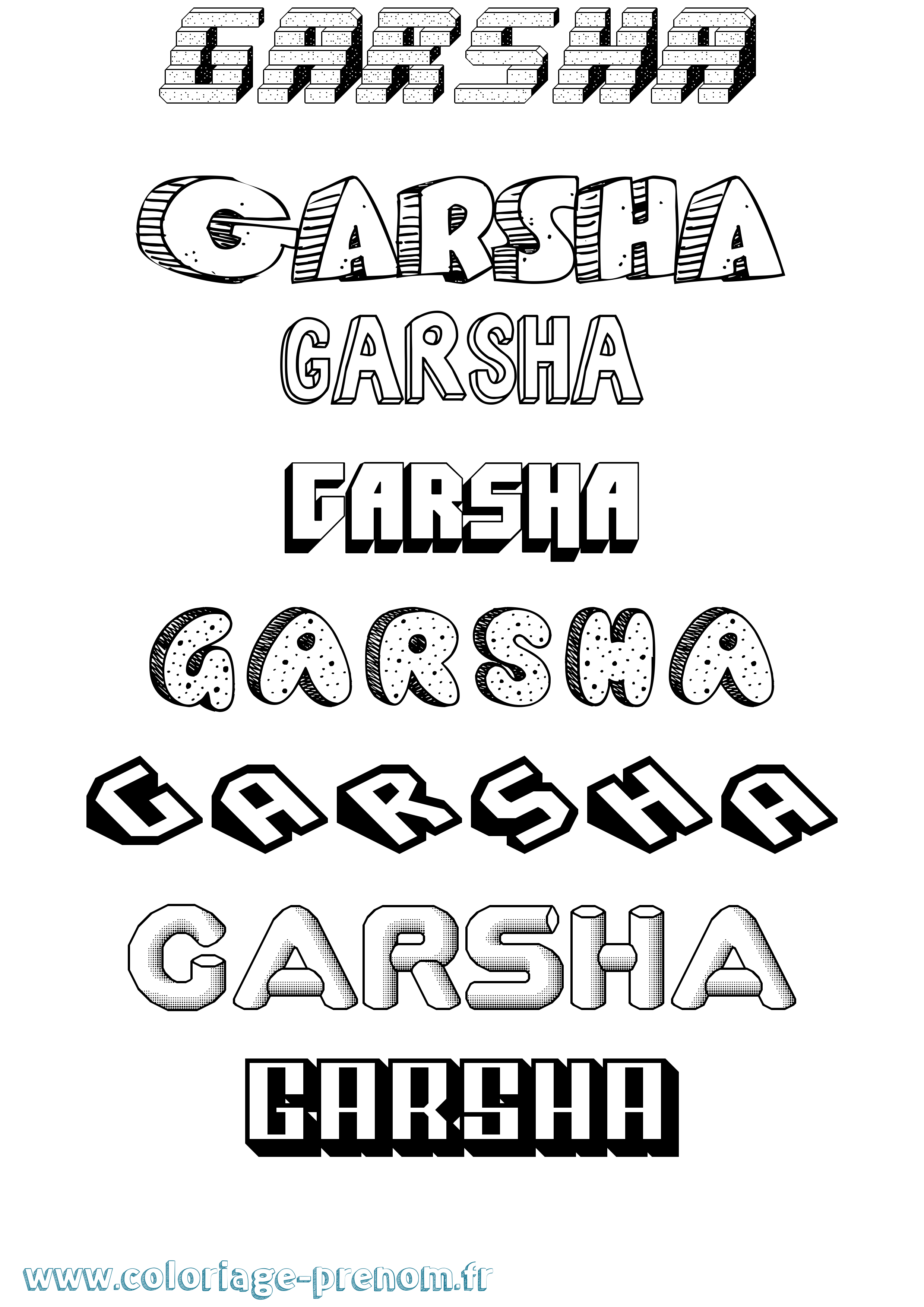 Coloriage prénom Garsha Effet 3D