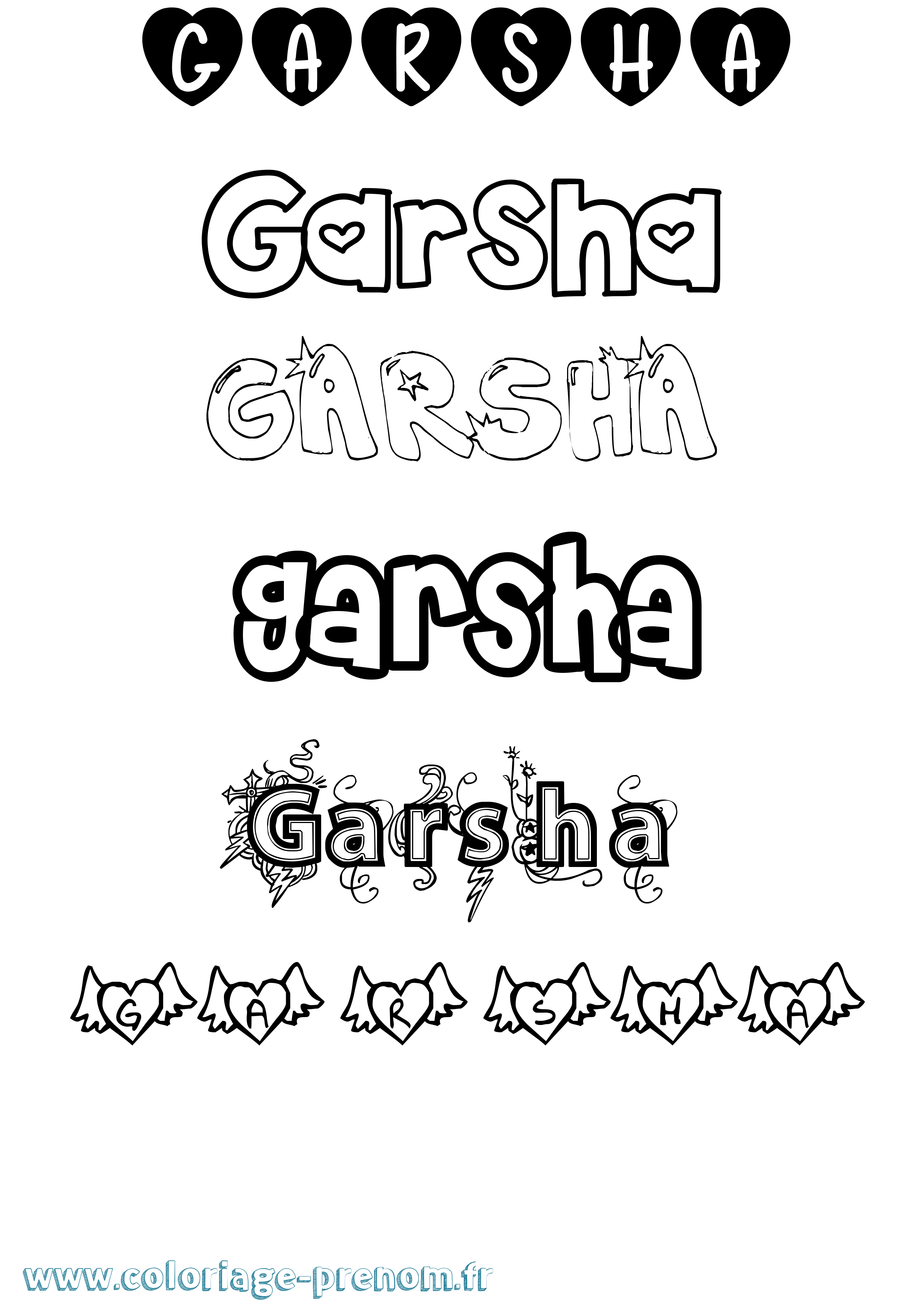 Coloriage prénom Garsha Girly