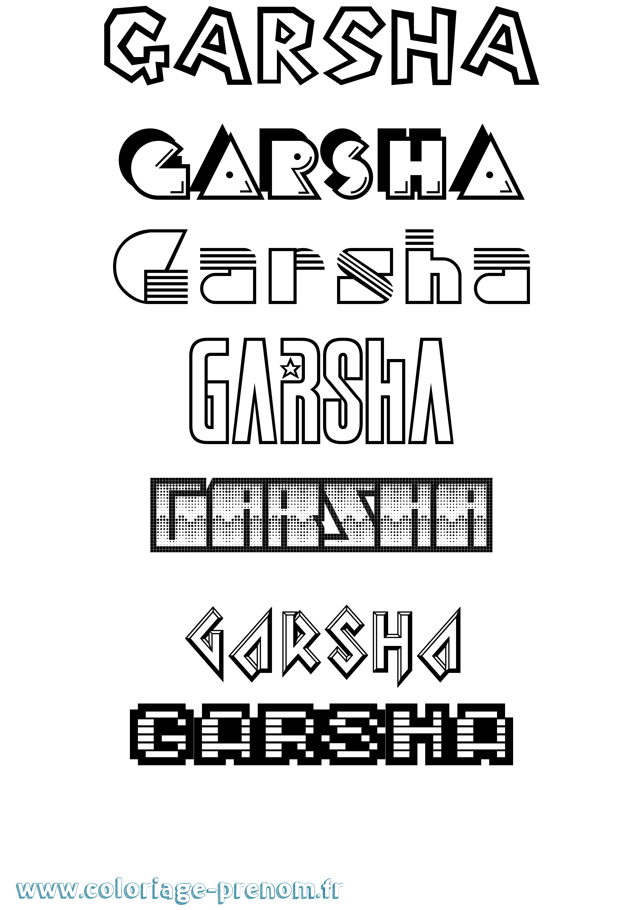 Coloriage prénom Garsha Jeux Vidéos