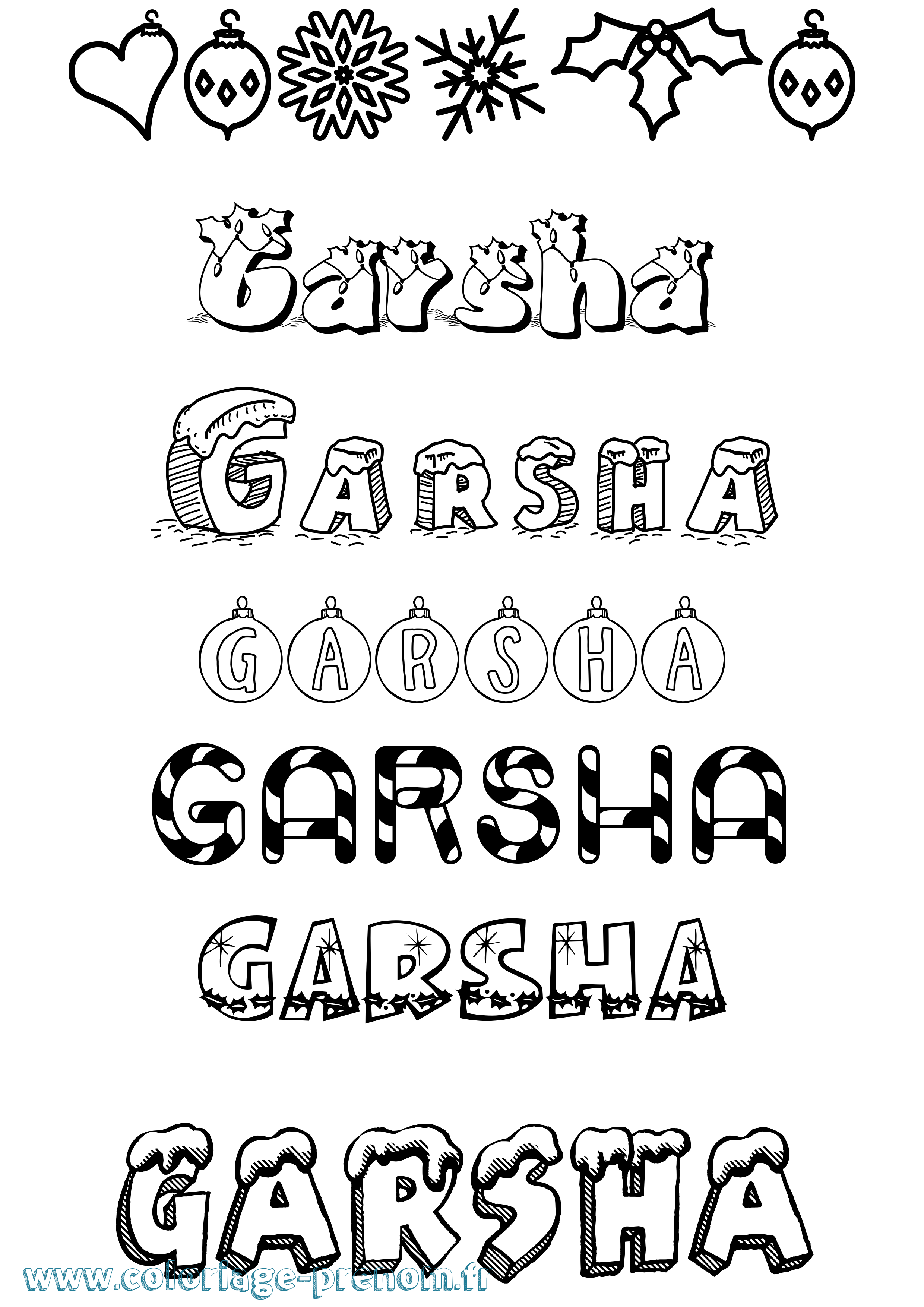 Coloriage prénom Garsha Noël