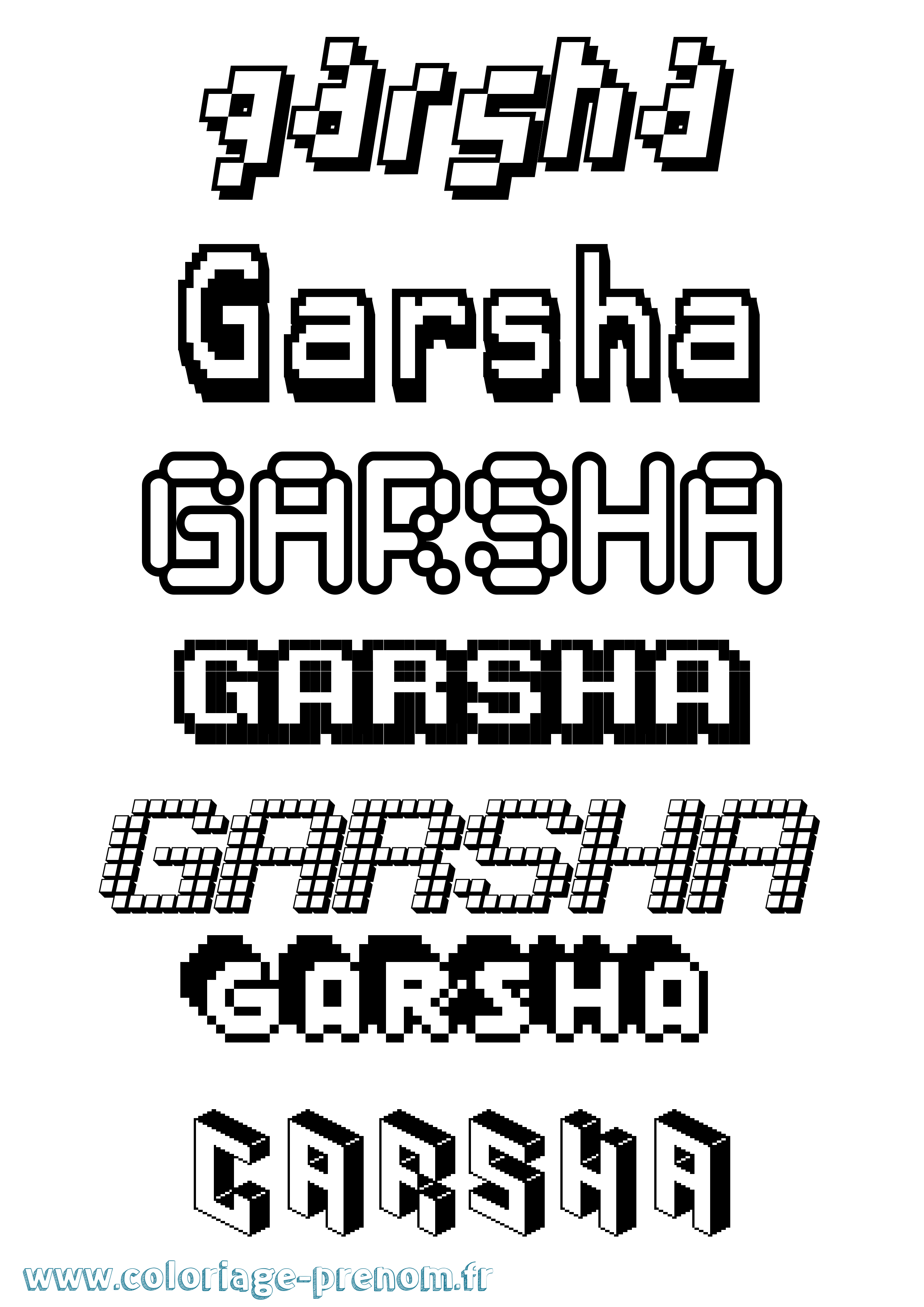 Coloriage prénom Garsha Pixel