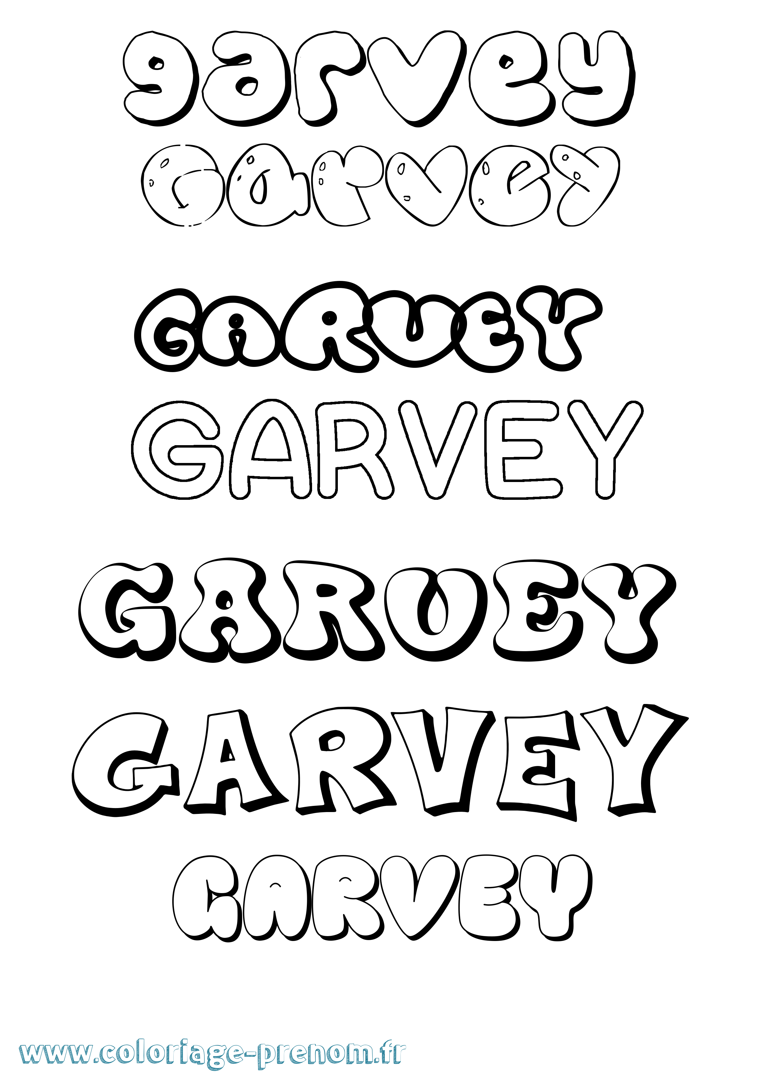 Coloriage prénom Garvey Bubble