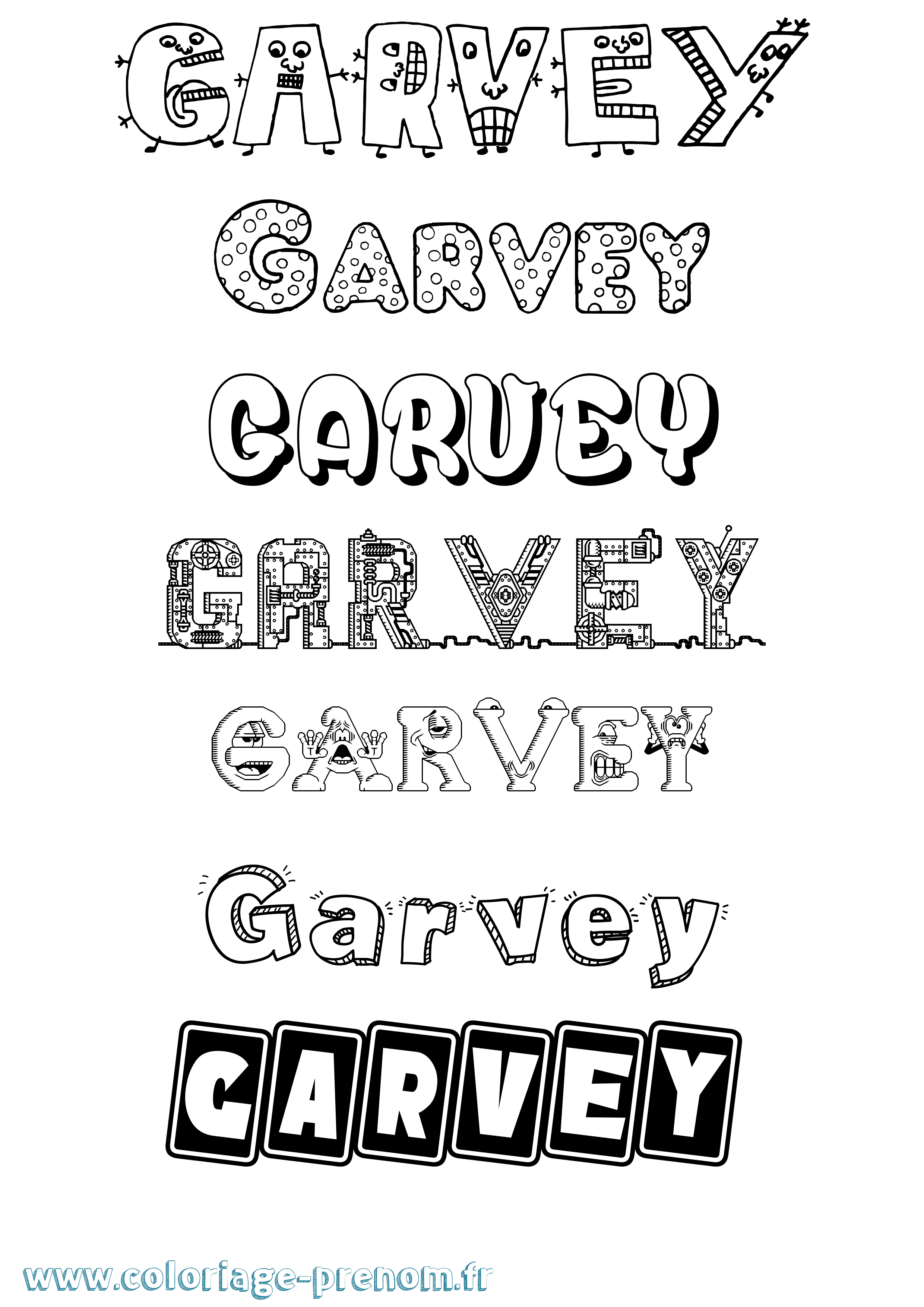Coloriage prénom Garvey Fun