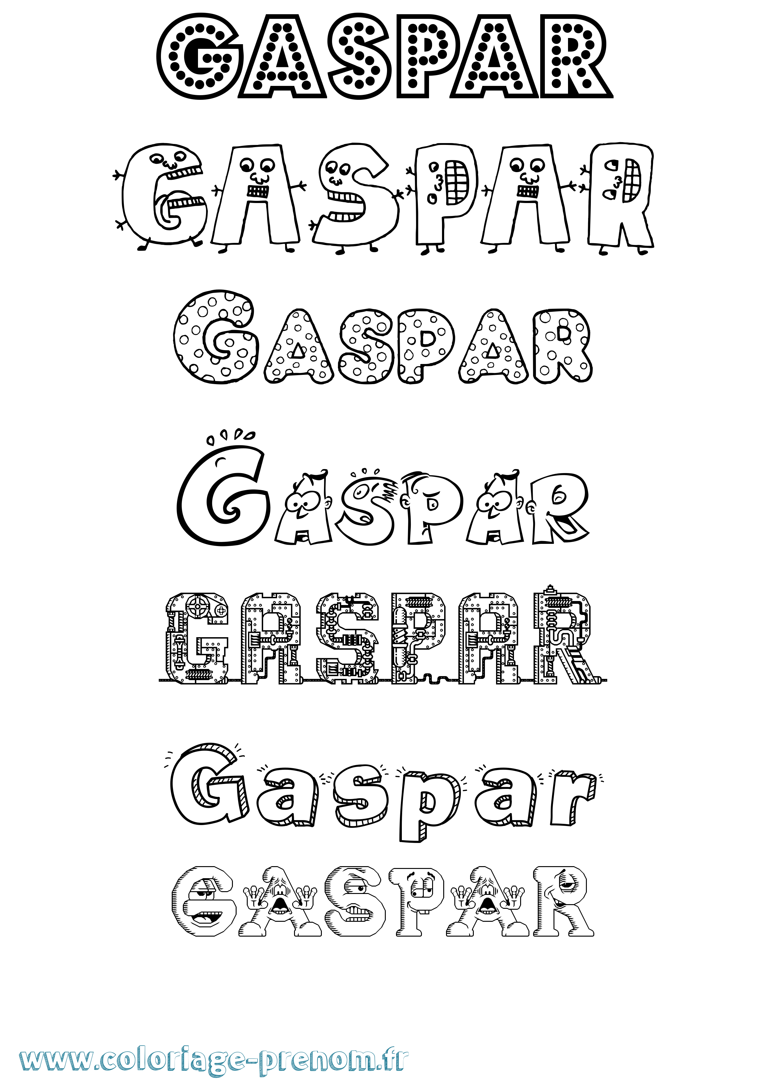 Coloriage prénom Gaspar Fun