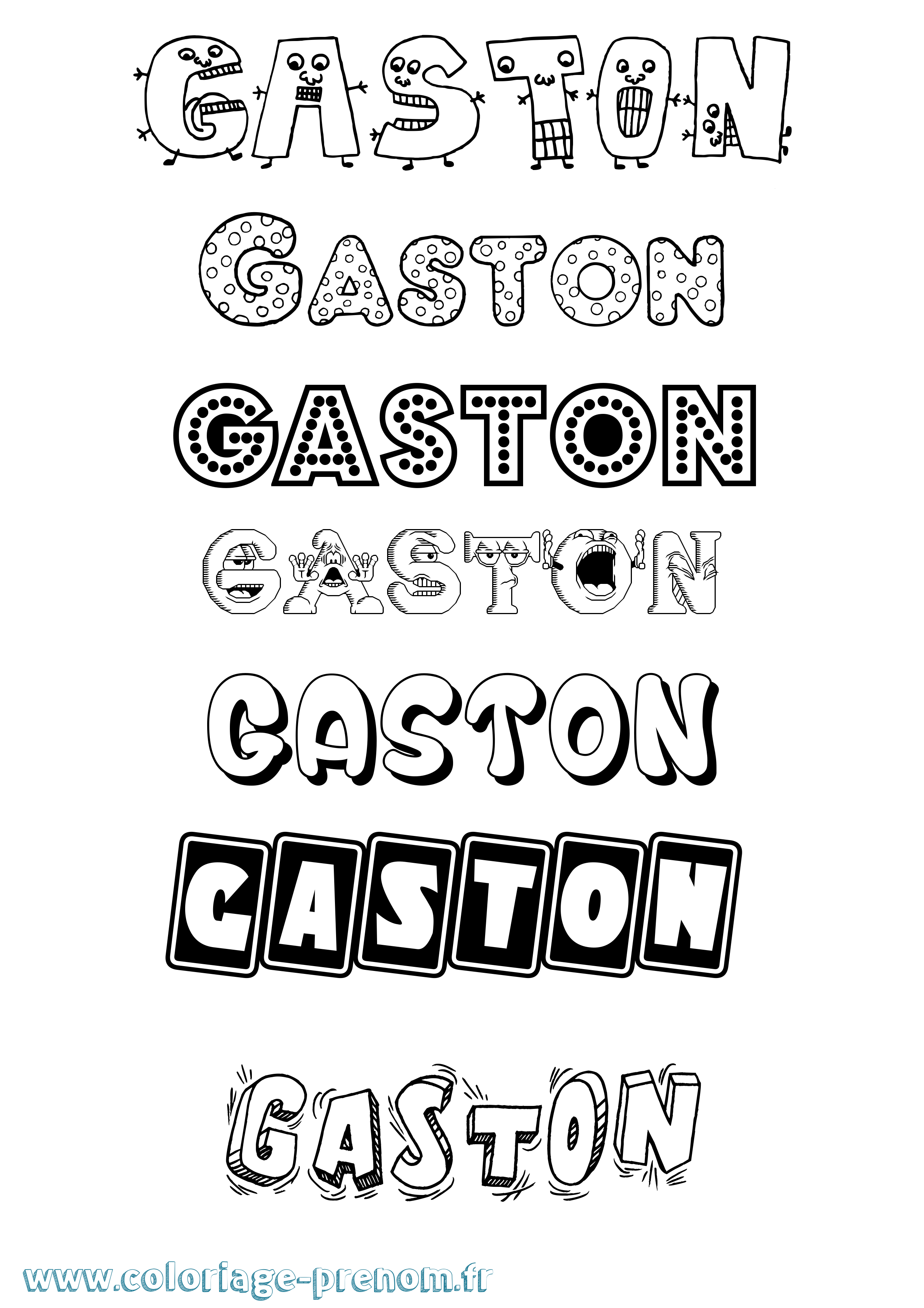 Coloriage prénom Gaston Fun