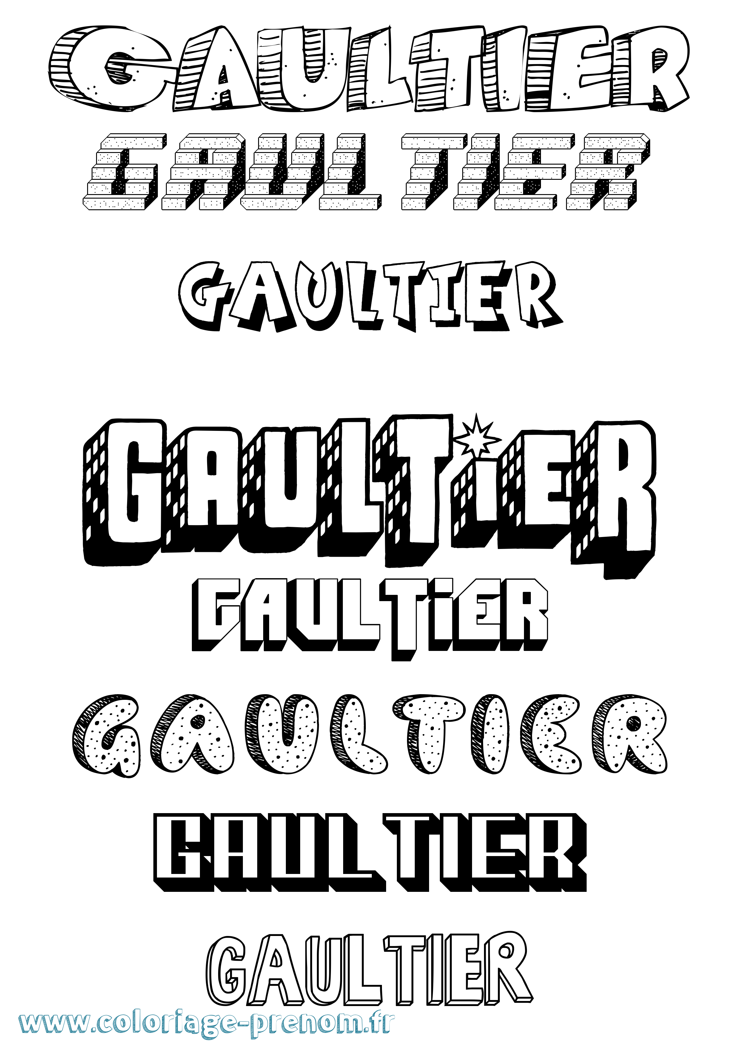 Coloriage Gaultier Effet 3D Coloriage prénom Gaultier Effet 3D
