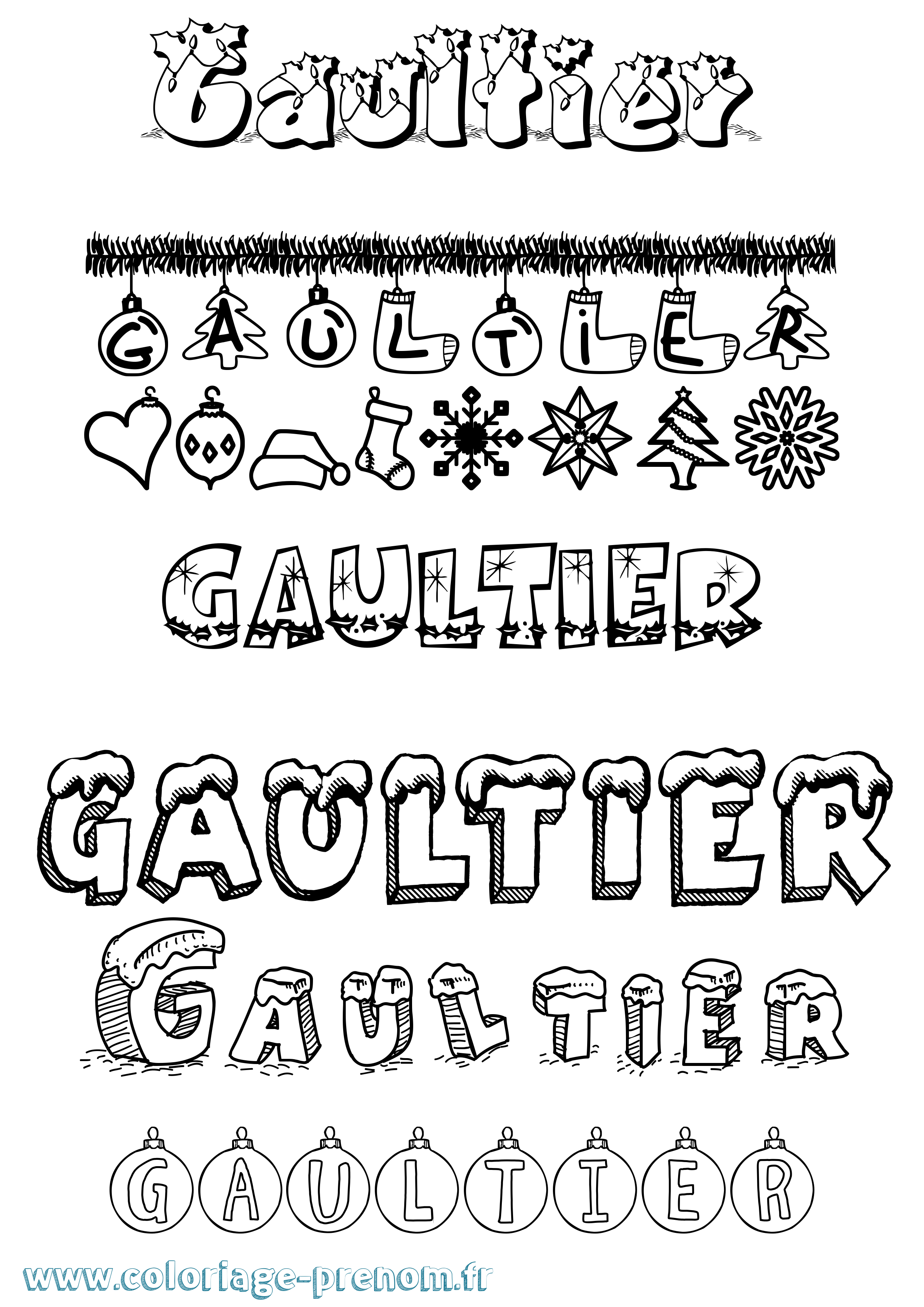 Coloriage Gaultier Noël Coloriage prénom Gaultier Noël