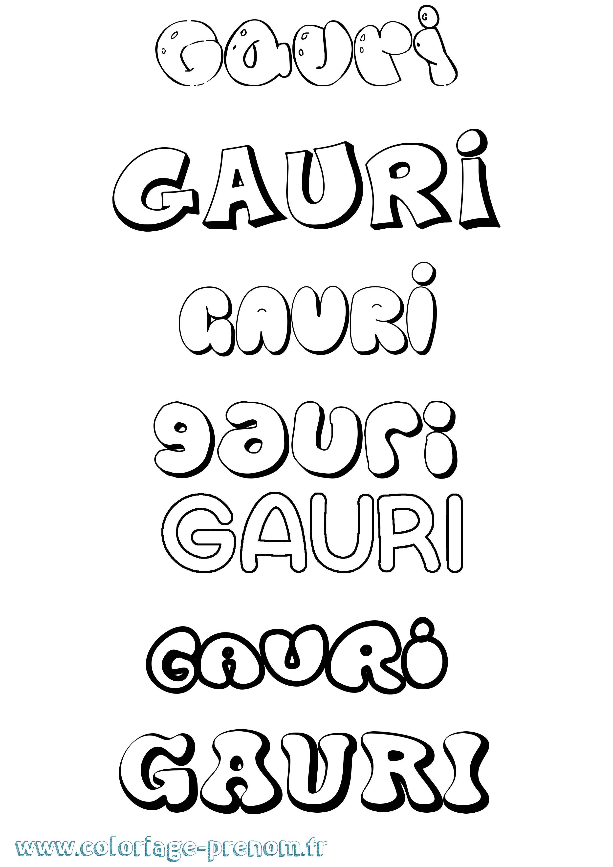 Coloriage prénom Gauri Bubble