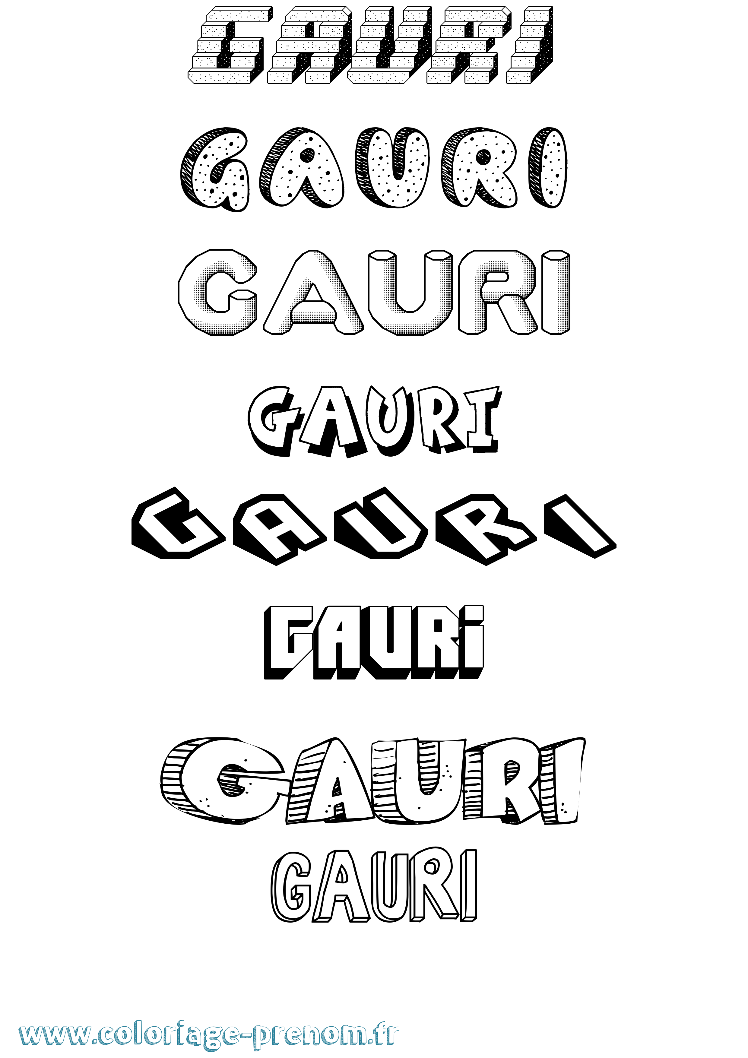Coloriage Gauri Effet 3D Coloriage prénom Gauri Effet 3D