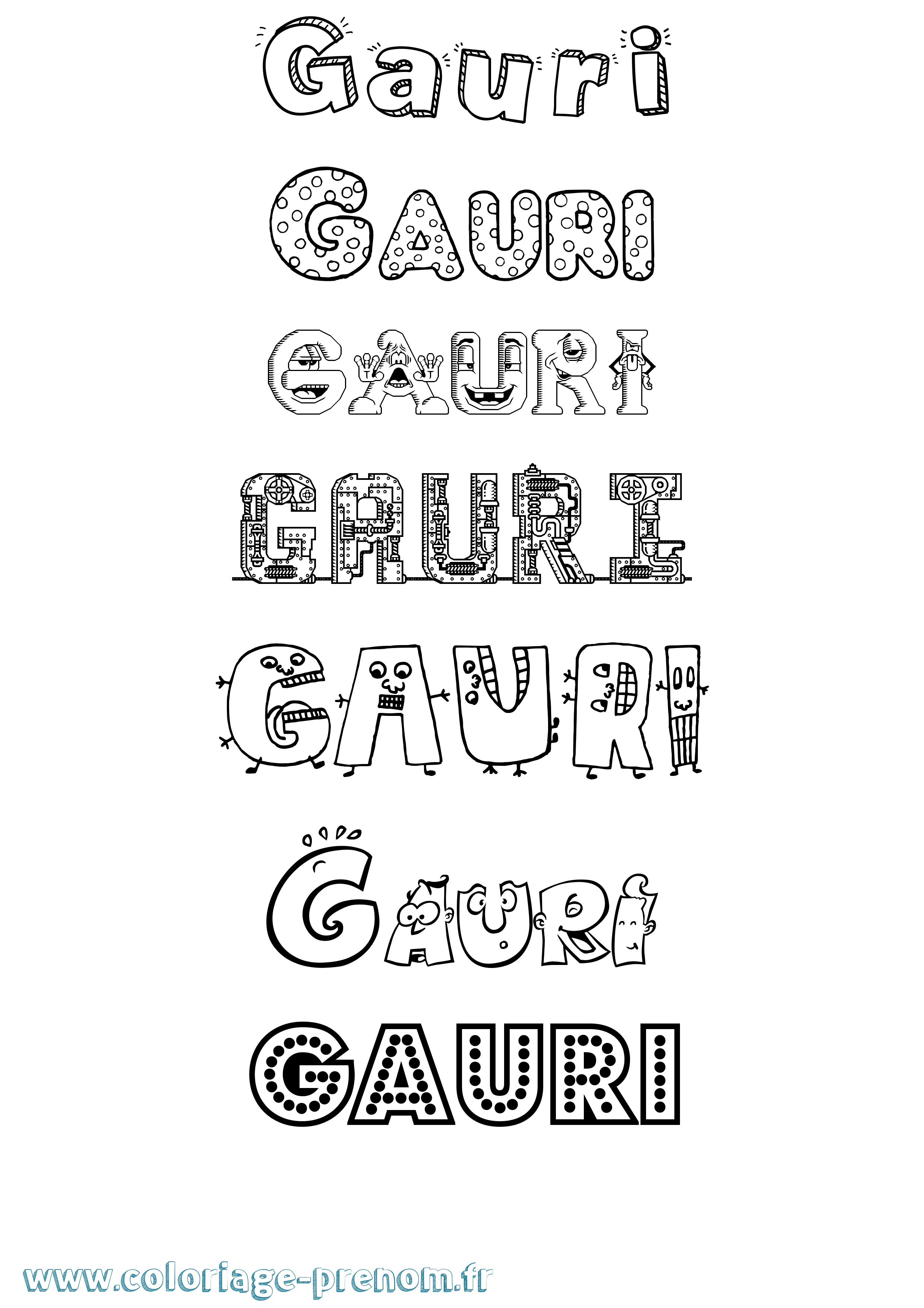 Coloriage prénom Gauri Fun