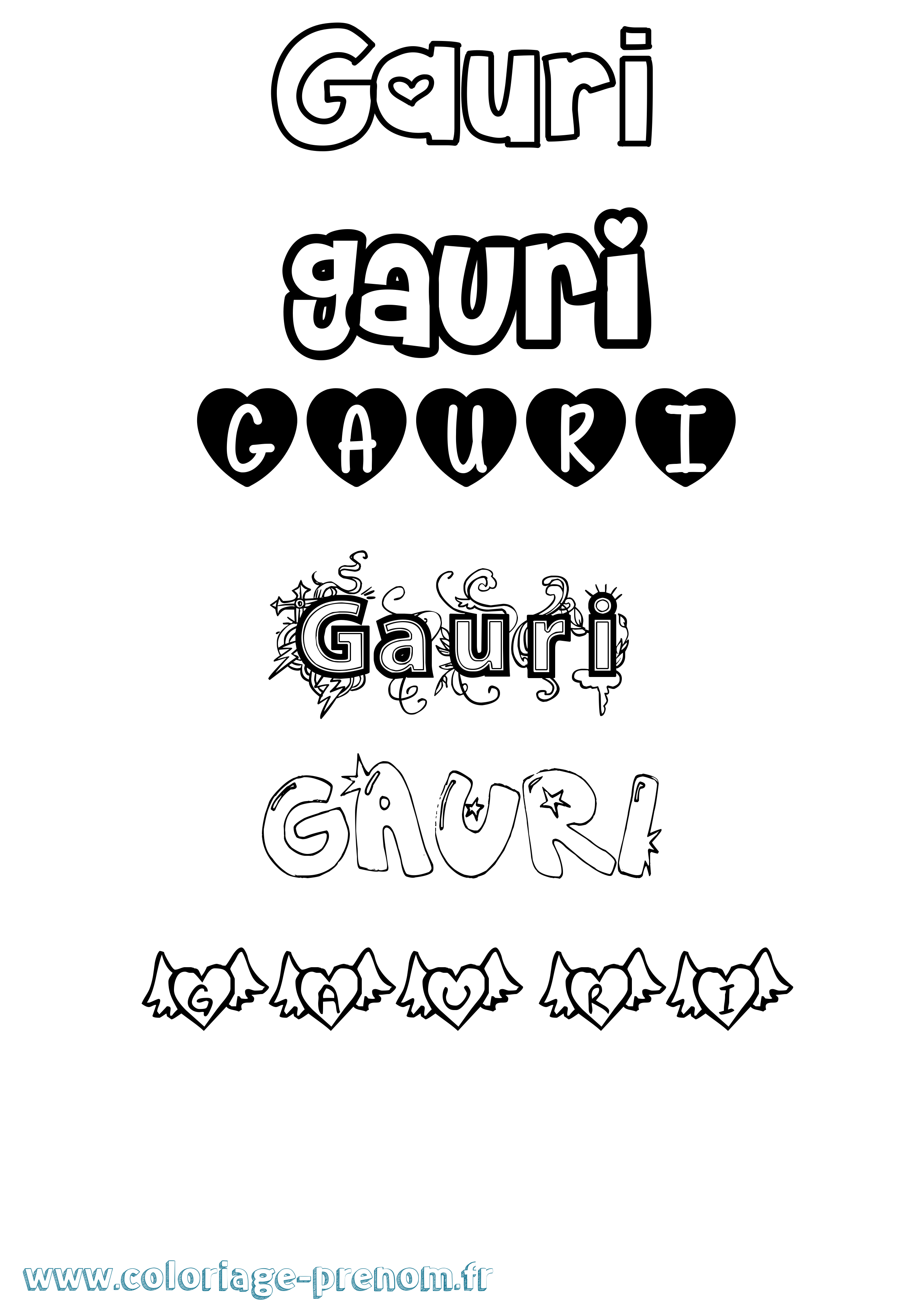 Coloriage prénom Gauri Girly
