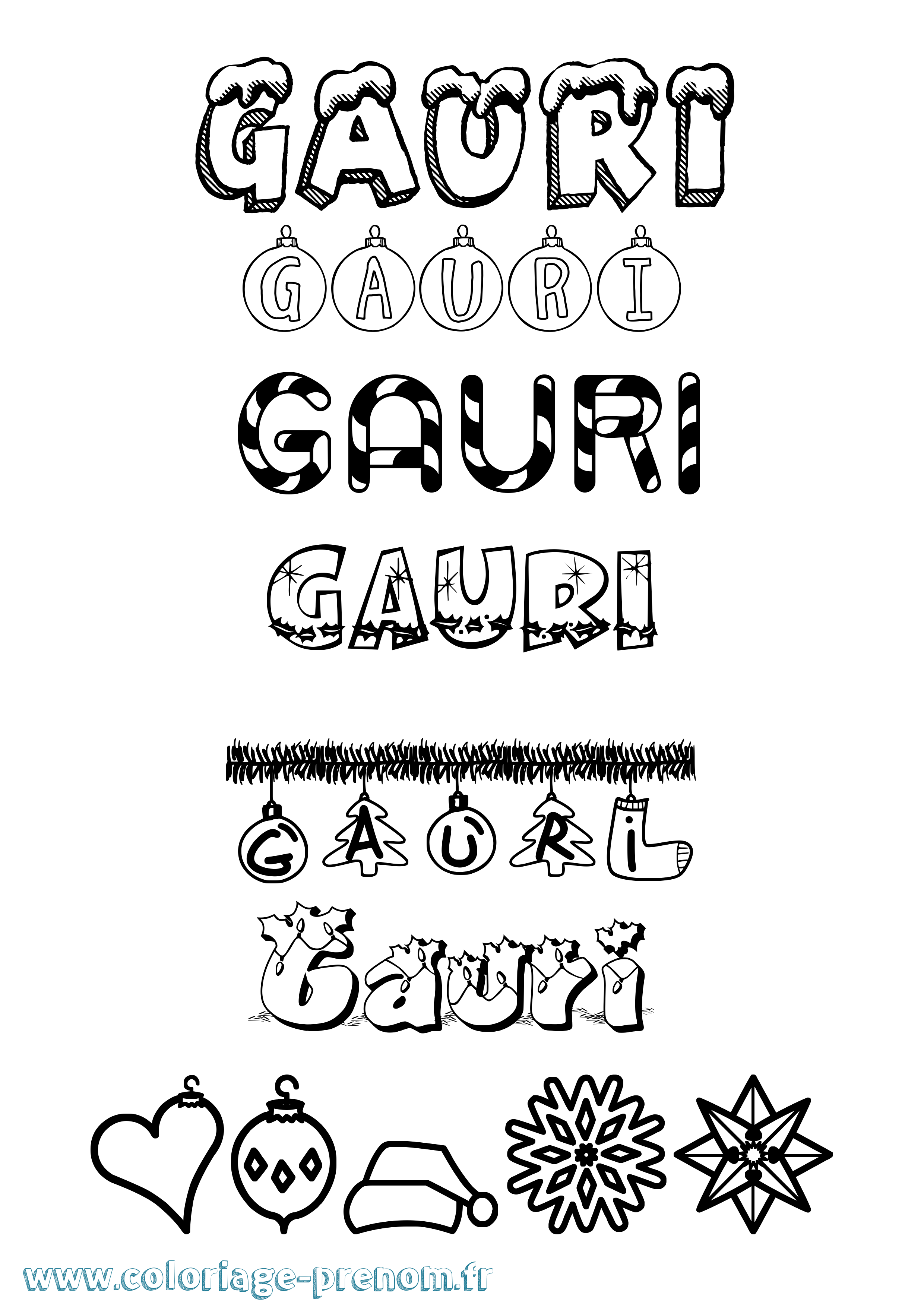 Coloriage Gauri Noël Coloriage prénom Gauri Noël