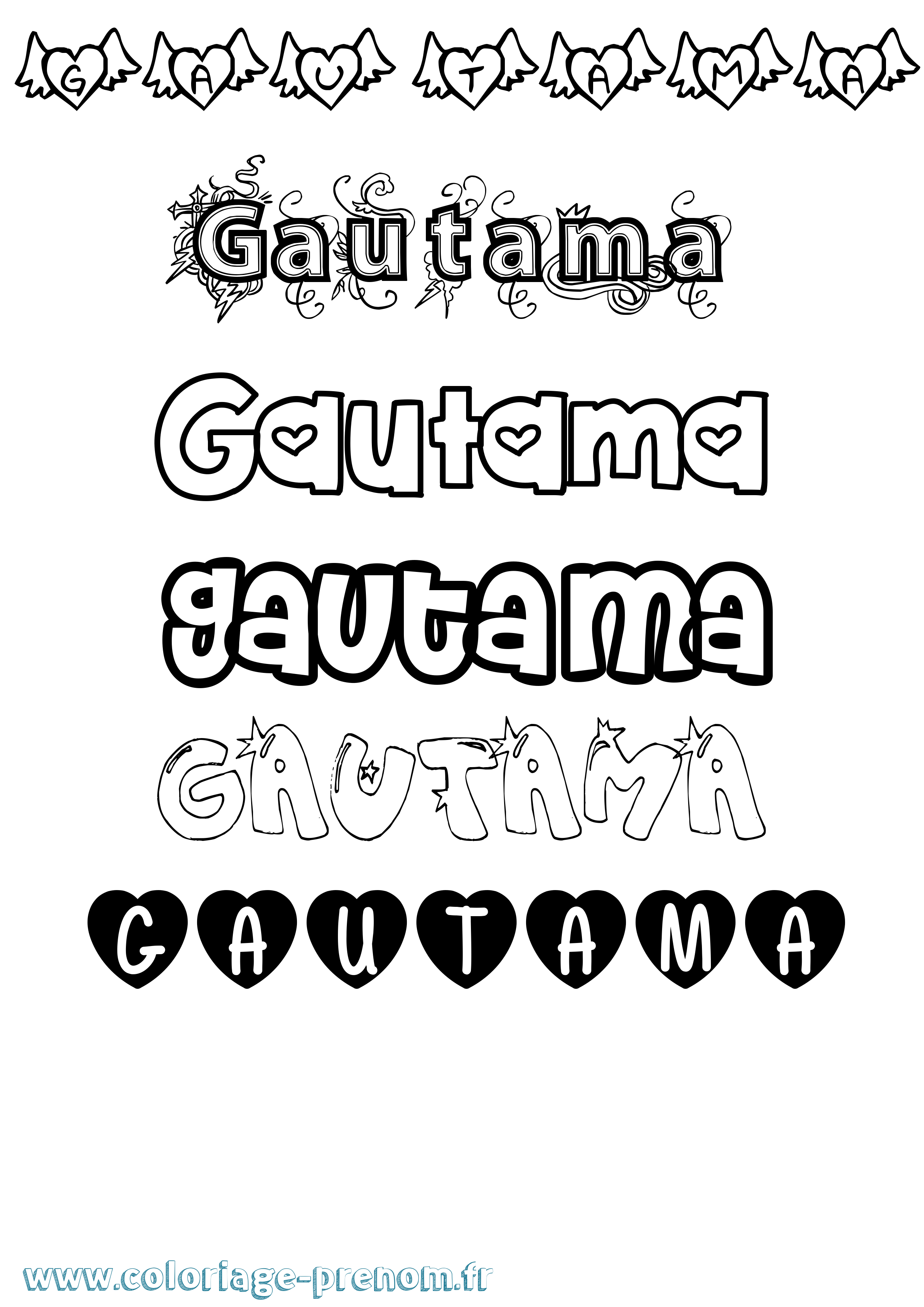 Coloriage prénom Gautama Girly