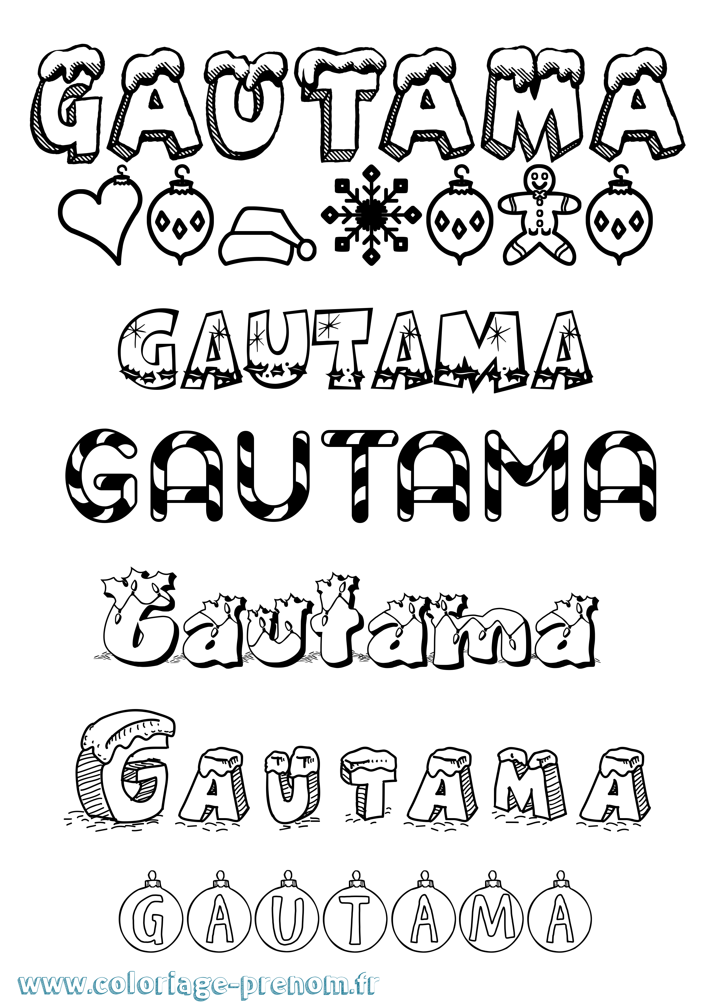 Coloriage prénom Gautama Noël