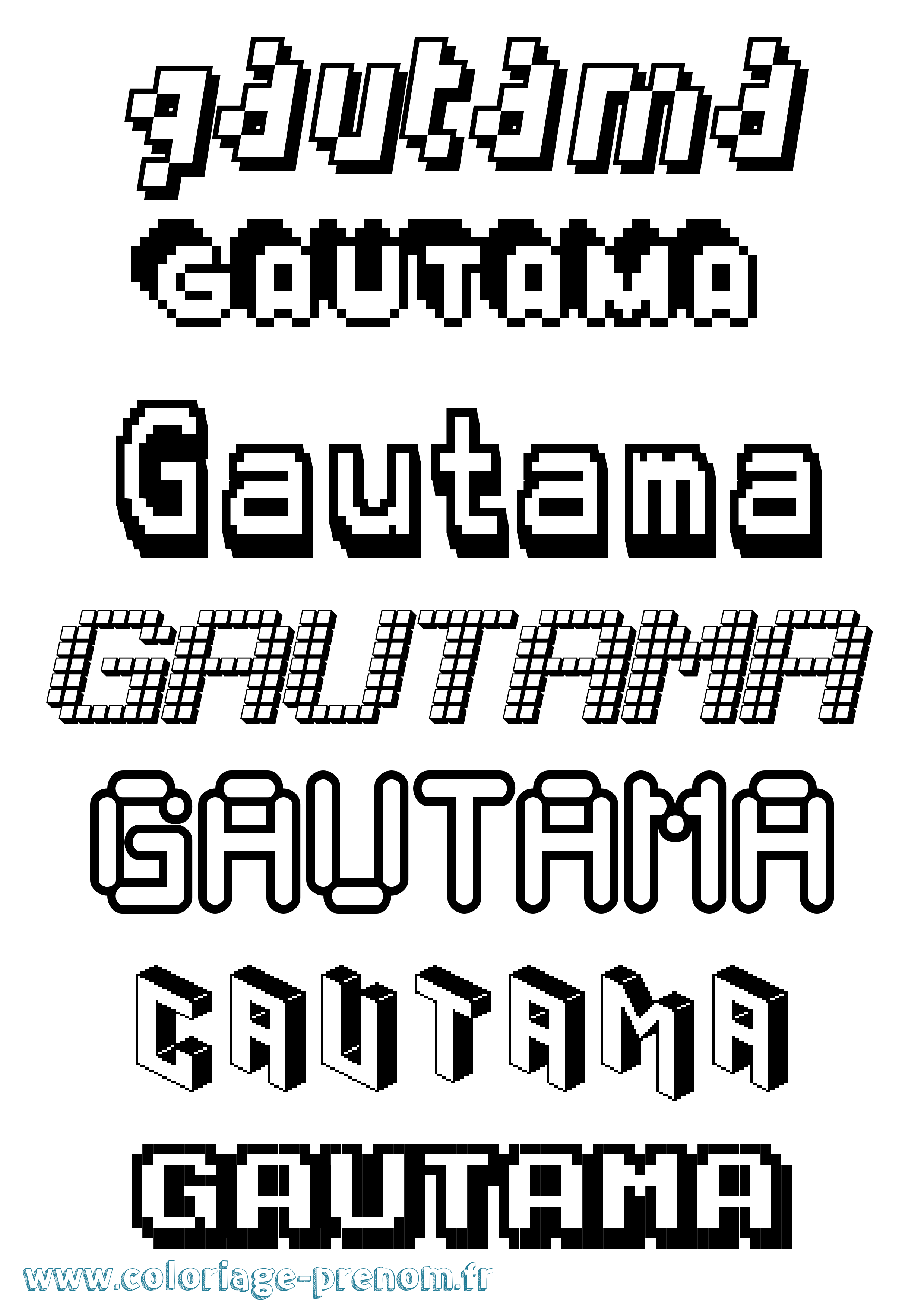 Coloriage prénom Gautama Pixel