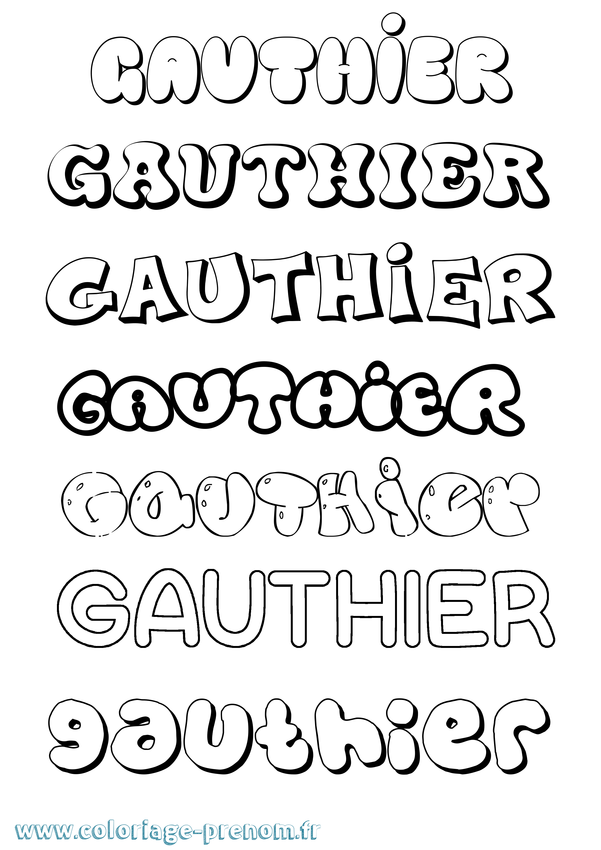 Coloriage prénom Gauthier Bubble