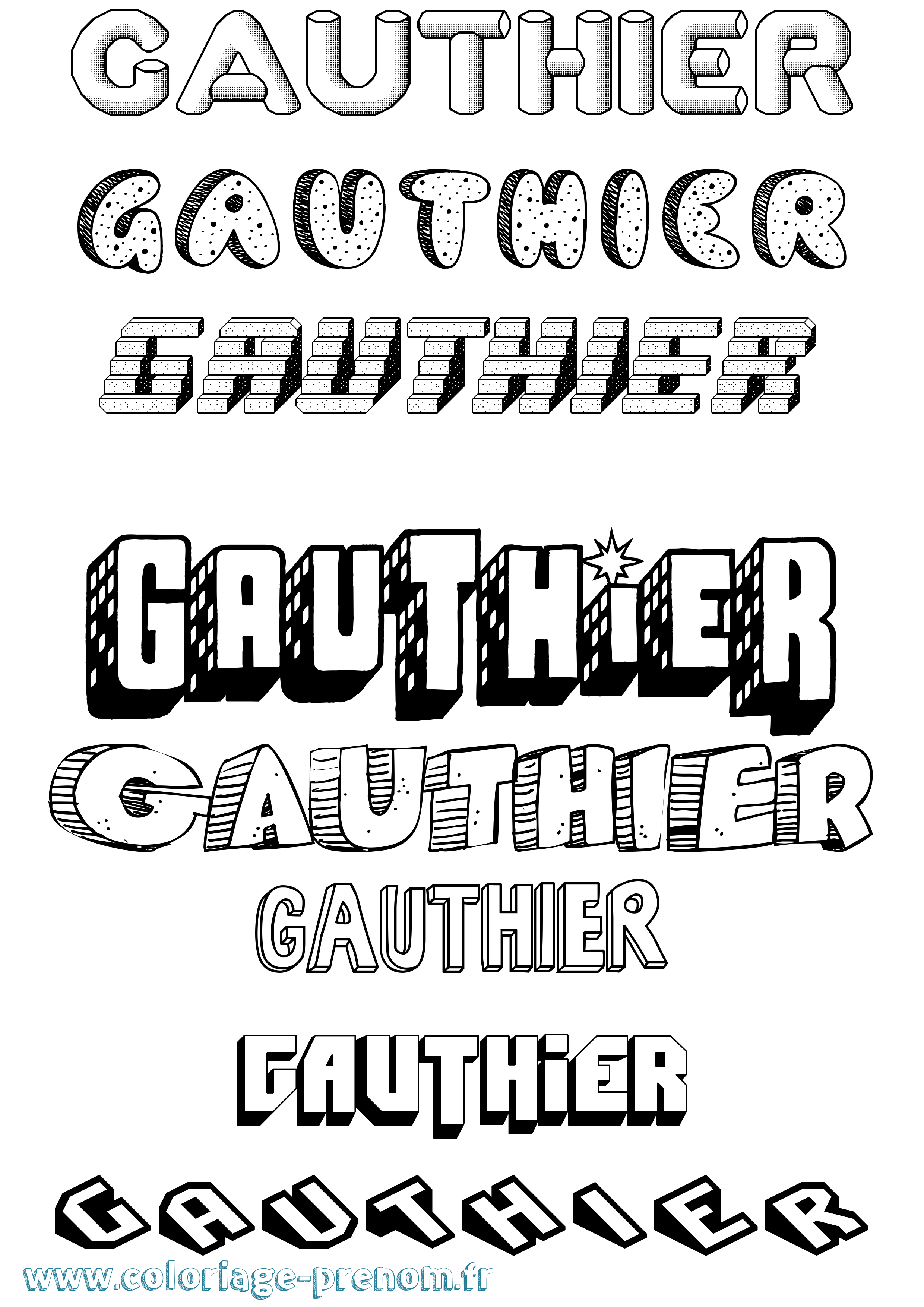 Coloriage prénom Gauthier Effet 3D