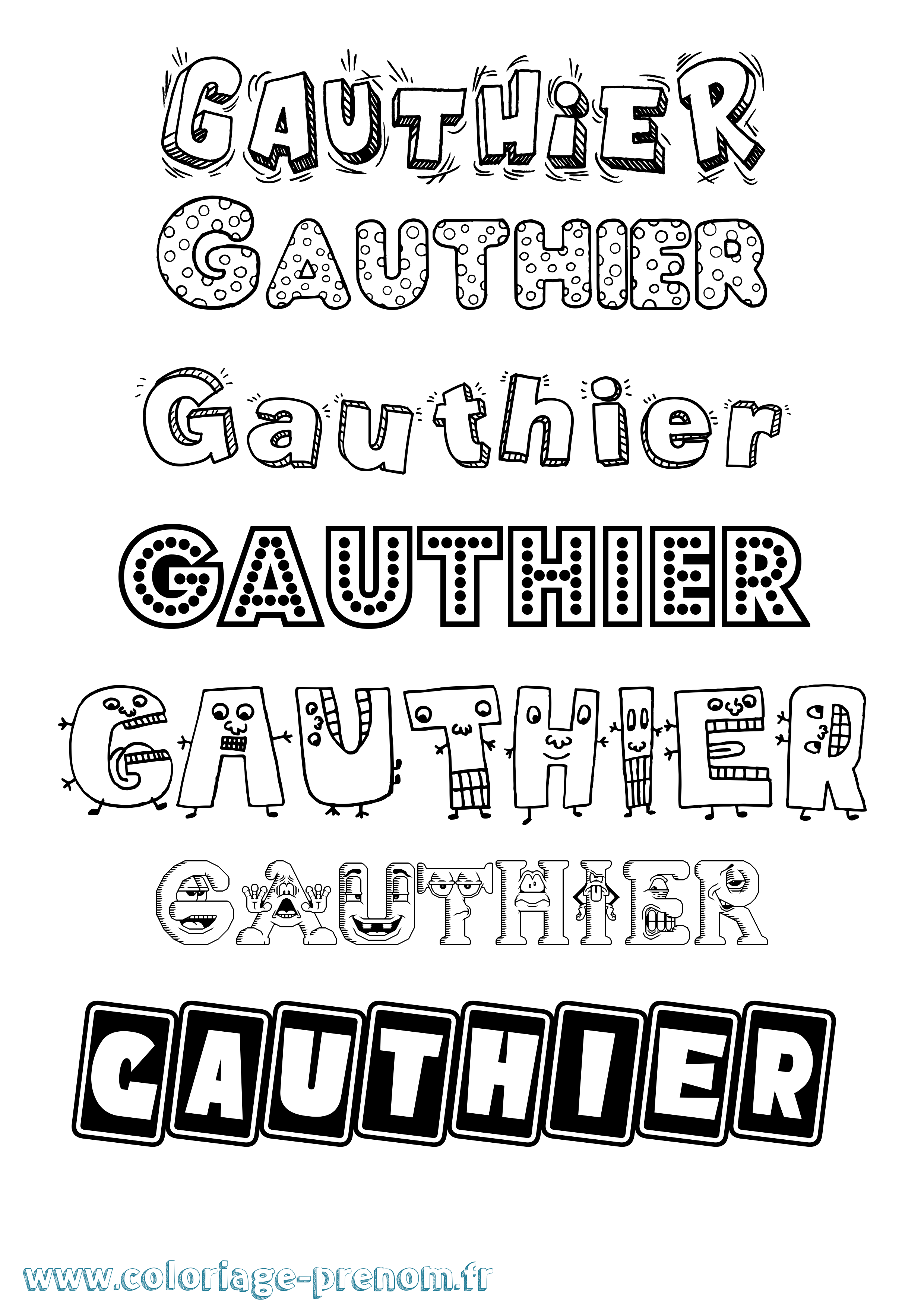 Coloriage prénom Gauthier Fun