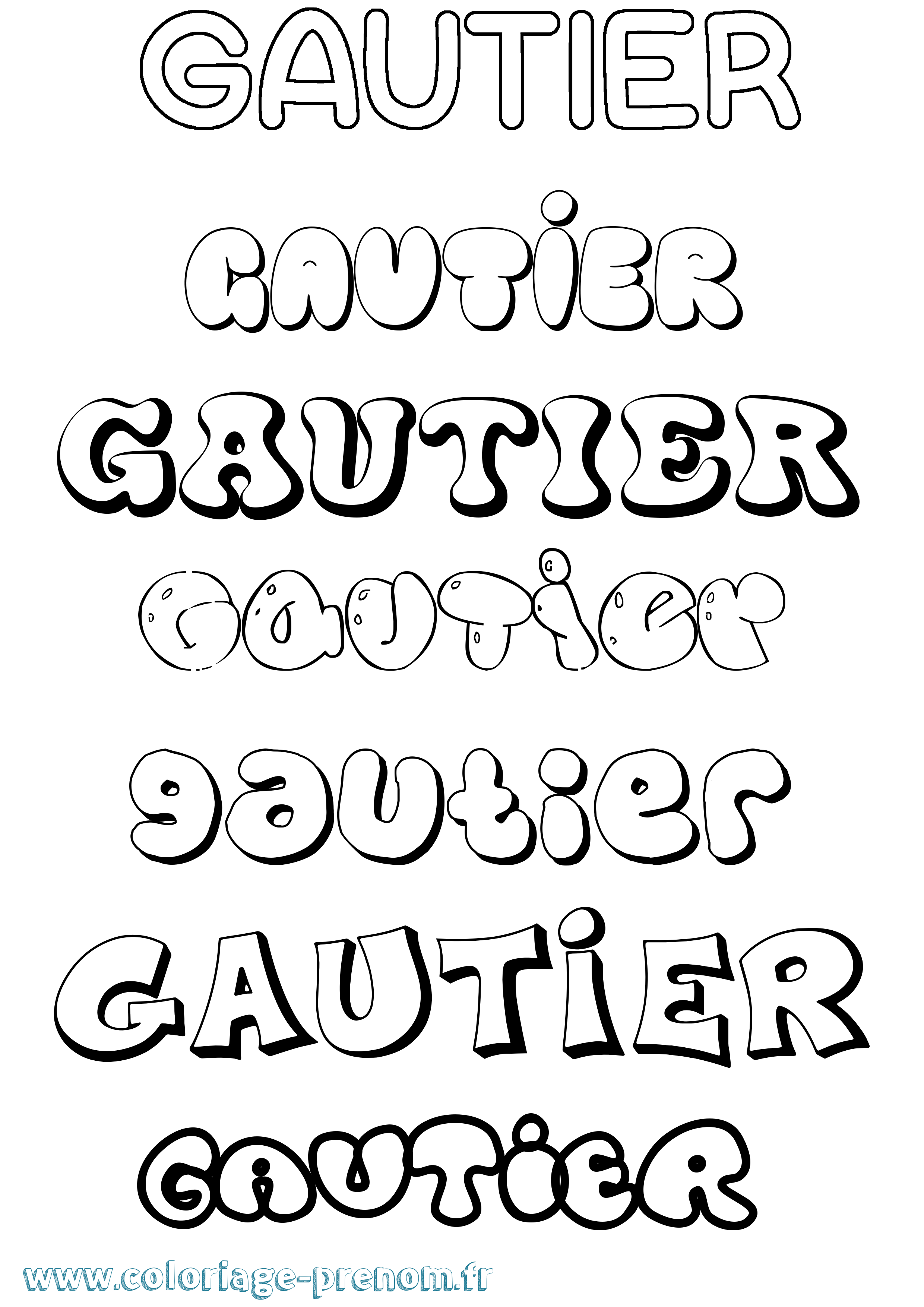 Coloriage prénom Gautier Bubble