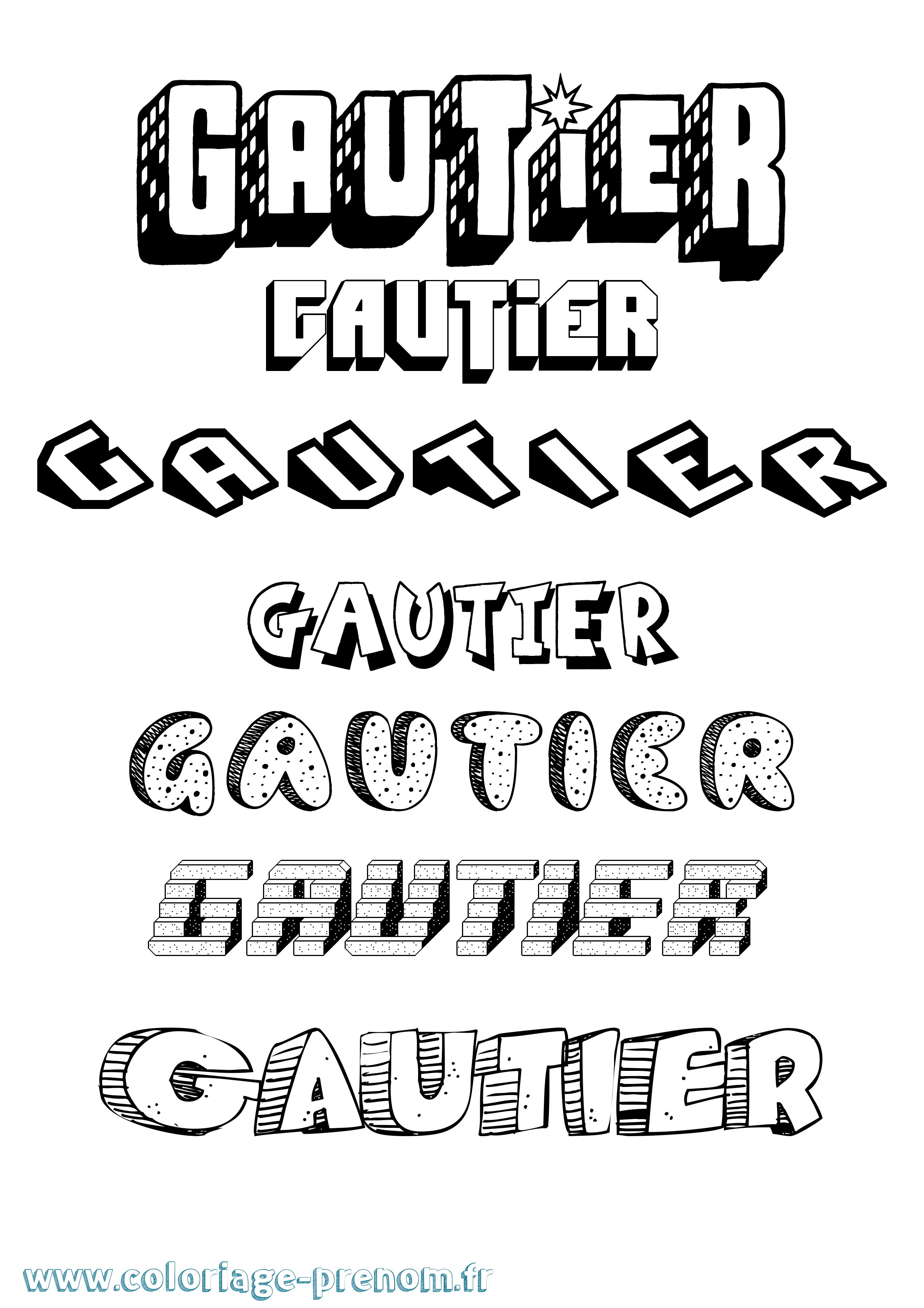 Coloriage prénom Gautier Effet 3D