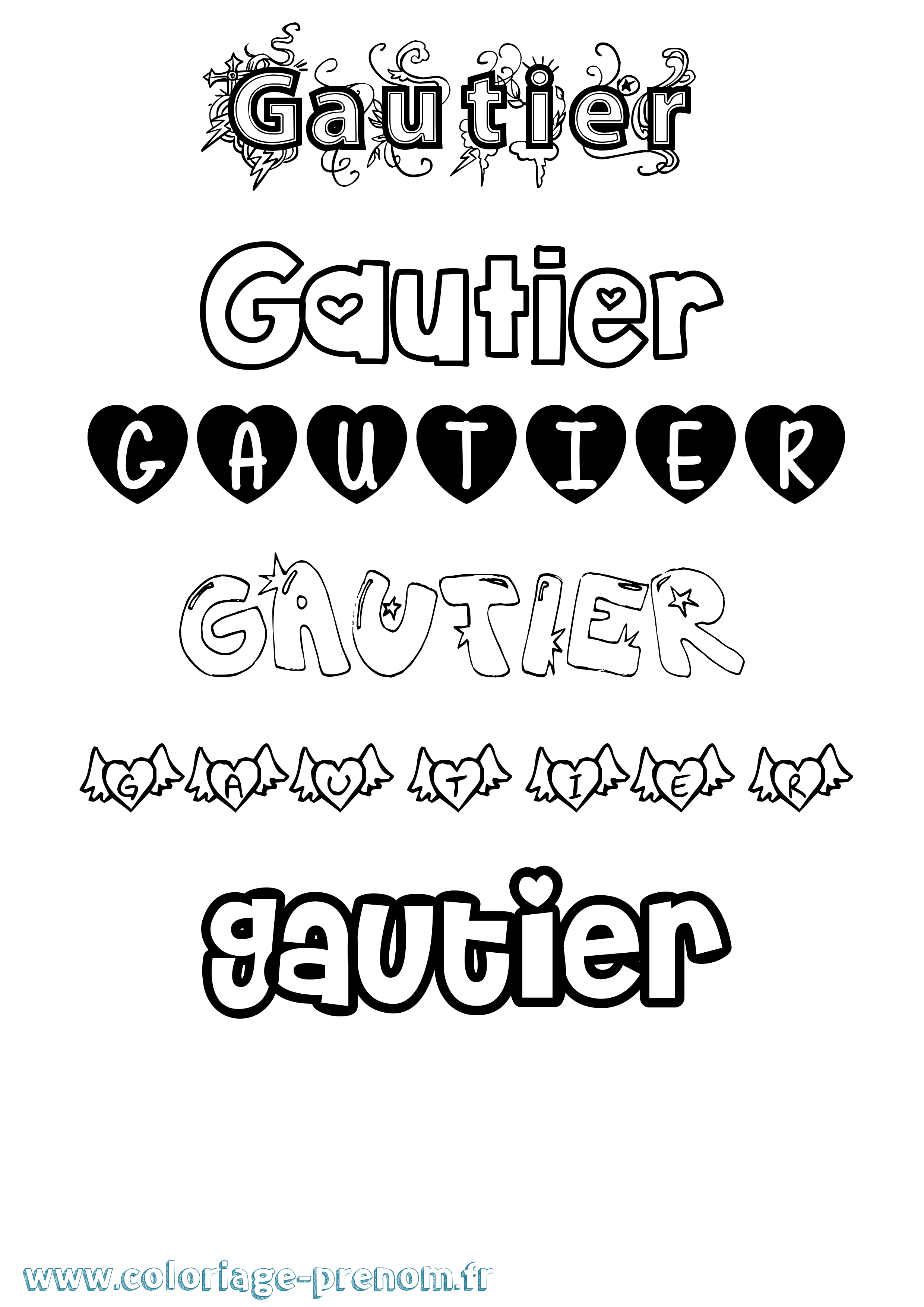 Coloriage prénom Gautier Girly
