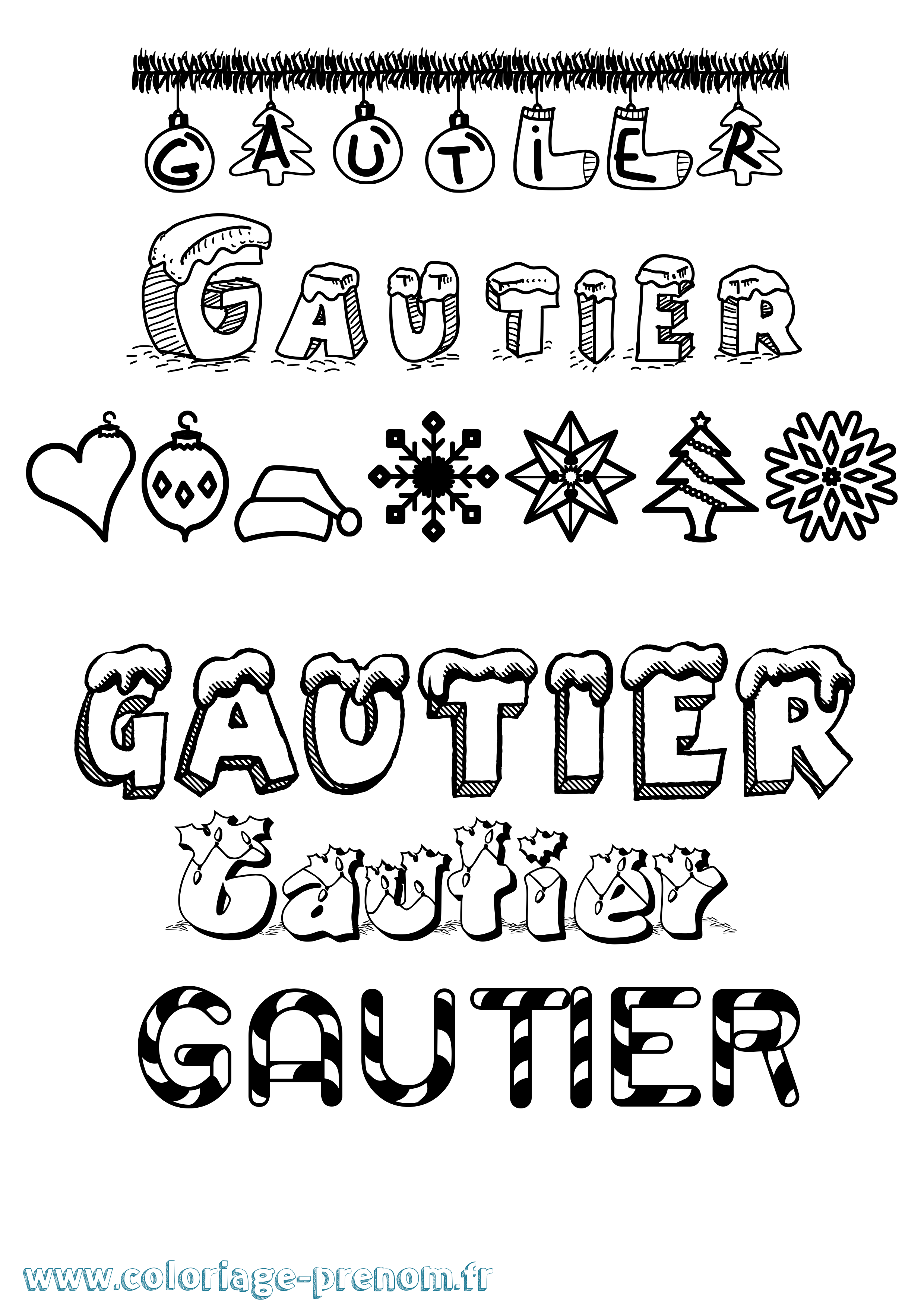 Coloriage prénom Gautier Noël