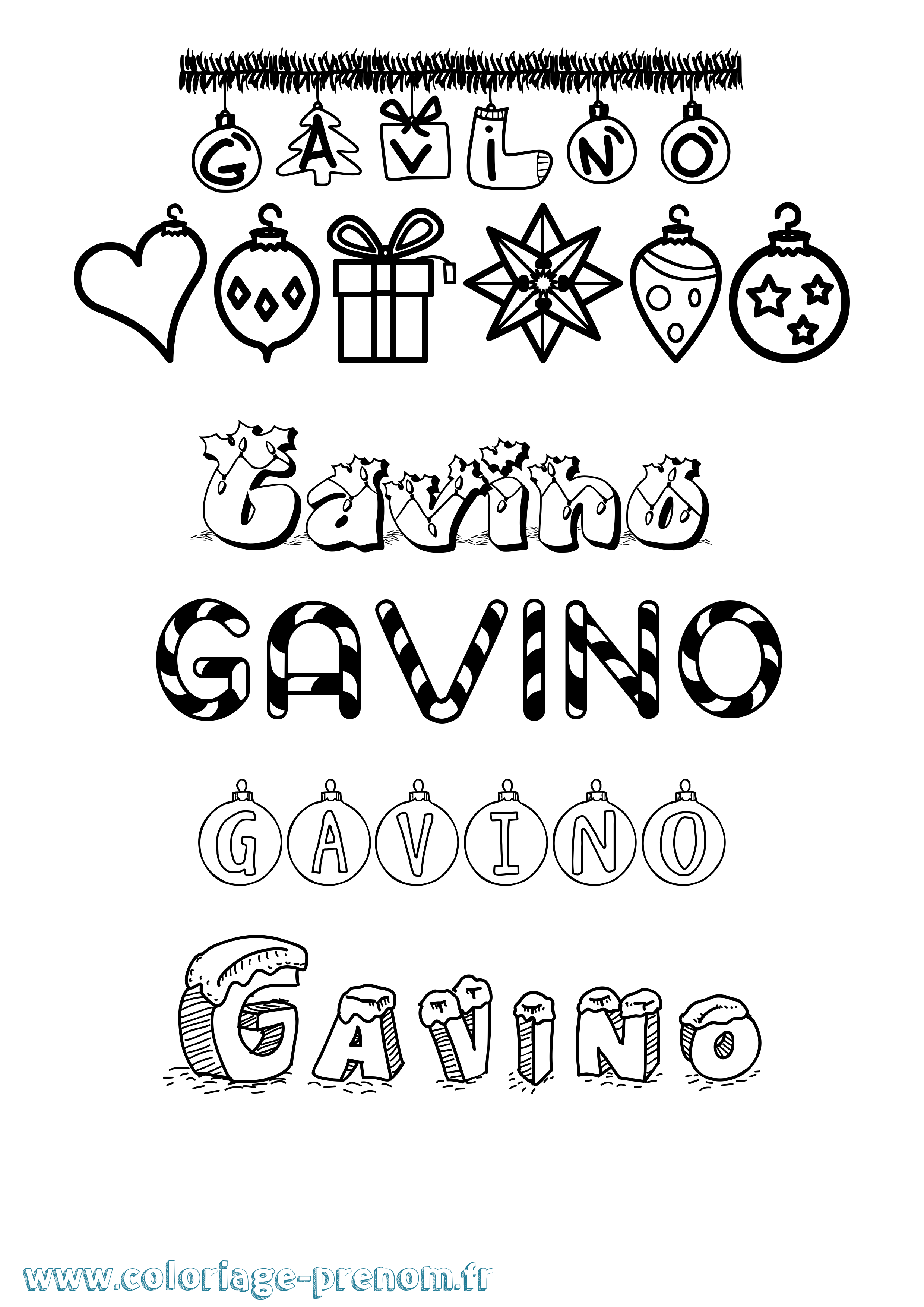 Coloriage prénom Gavino Noël