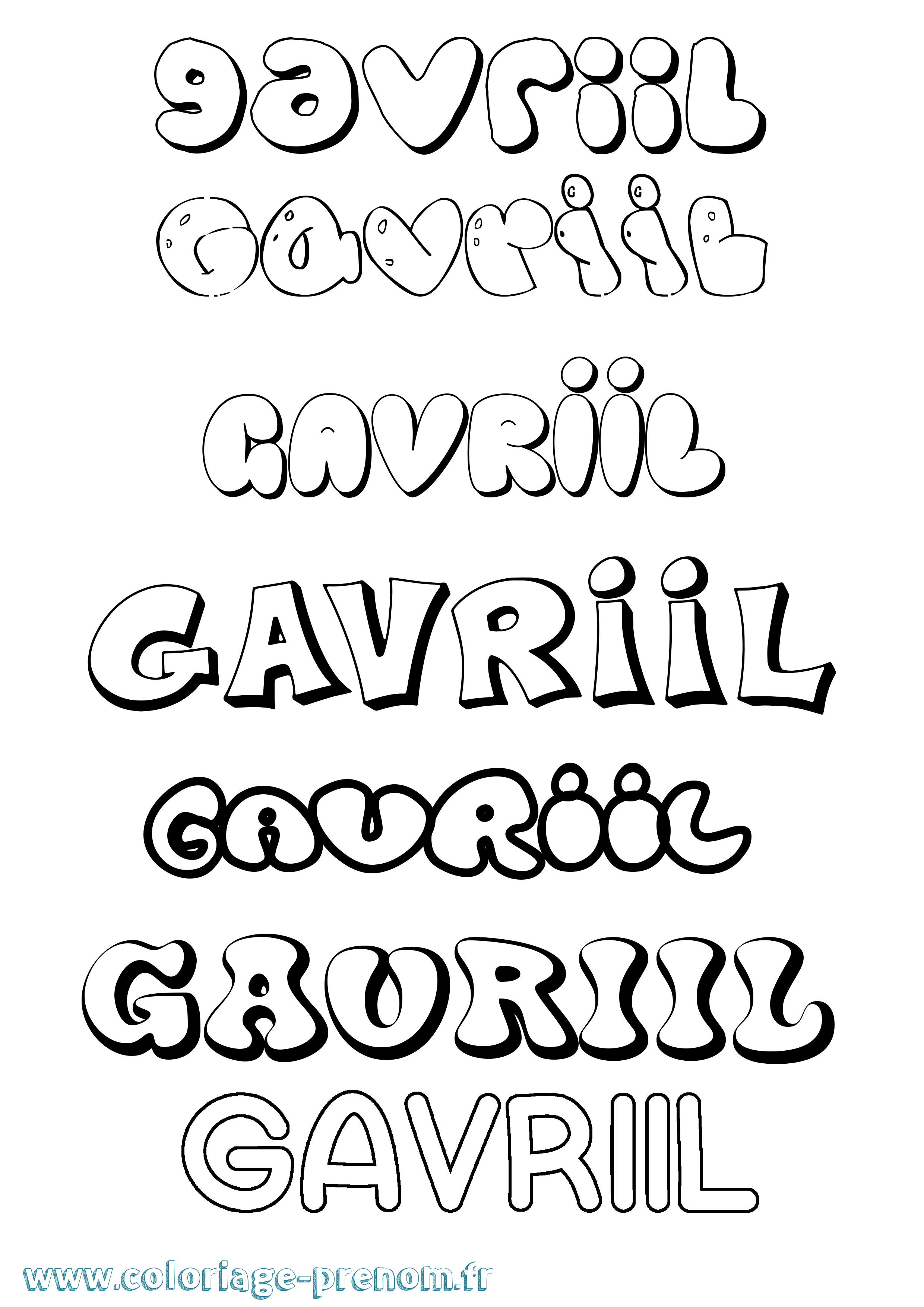 Coloriage prénom Gavriil Bubble