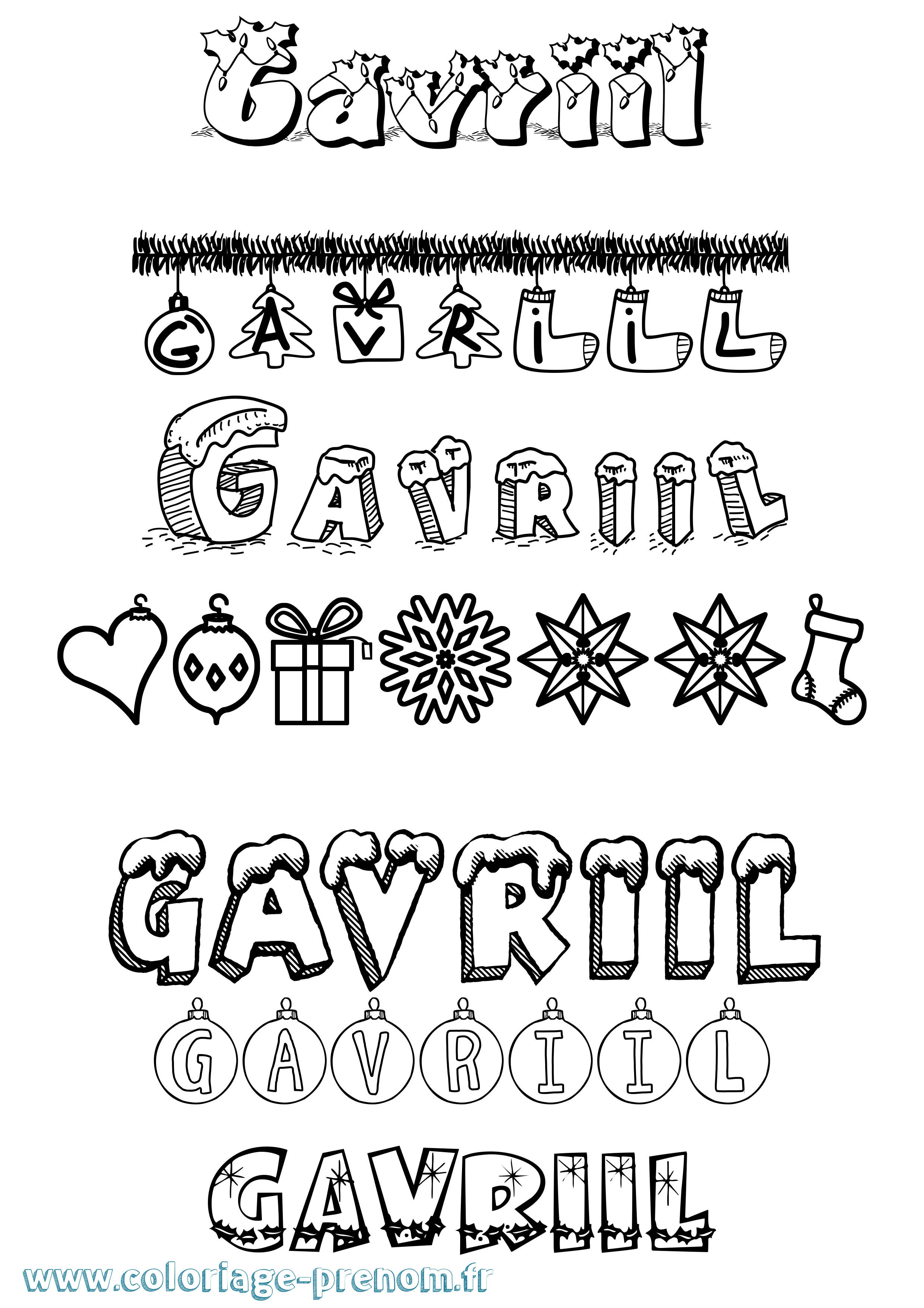 Coloriage prénom Gavriil Noël