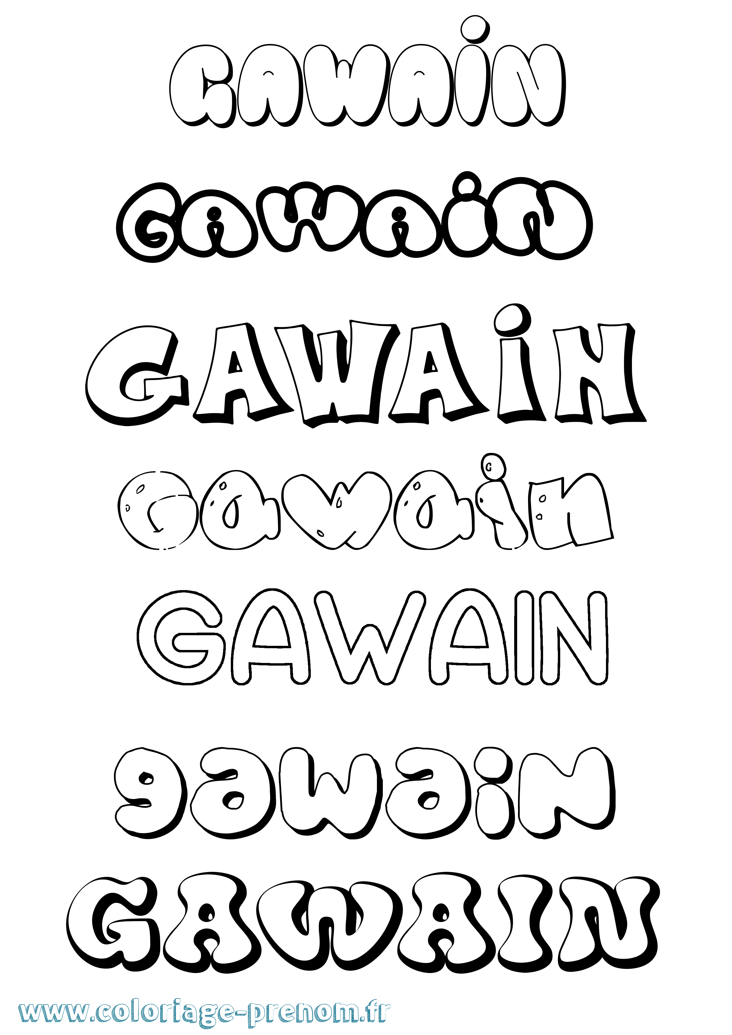 Coloriage prénom Gawain Bubble
