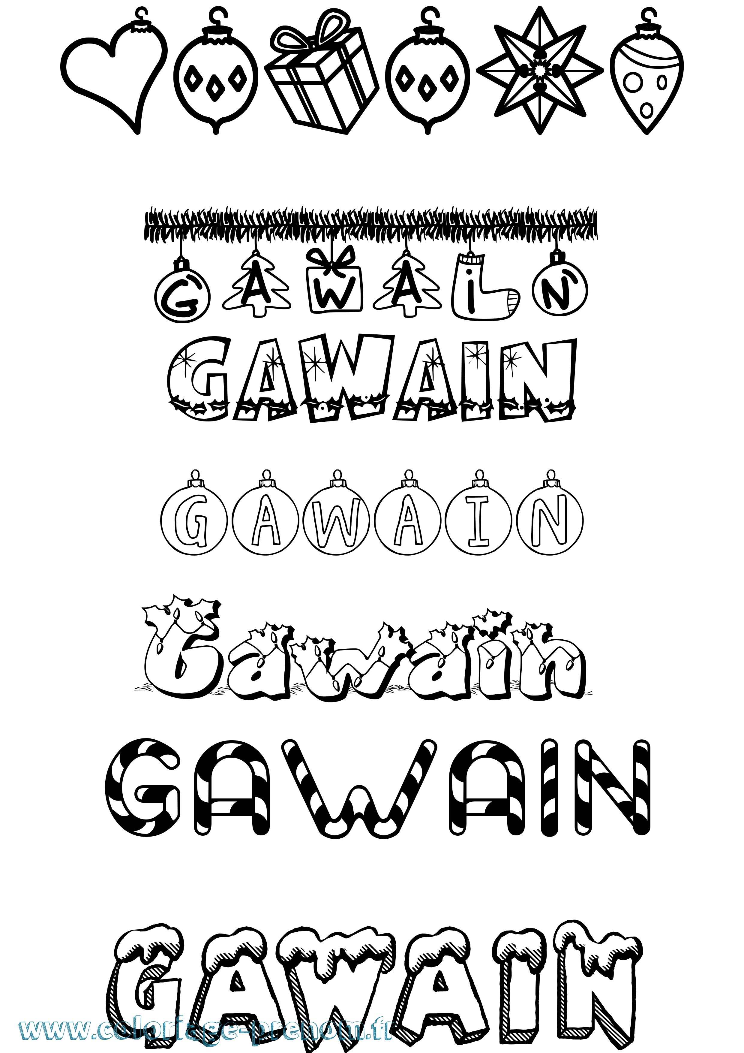 Coloriage prénom Gawain Noël