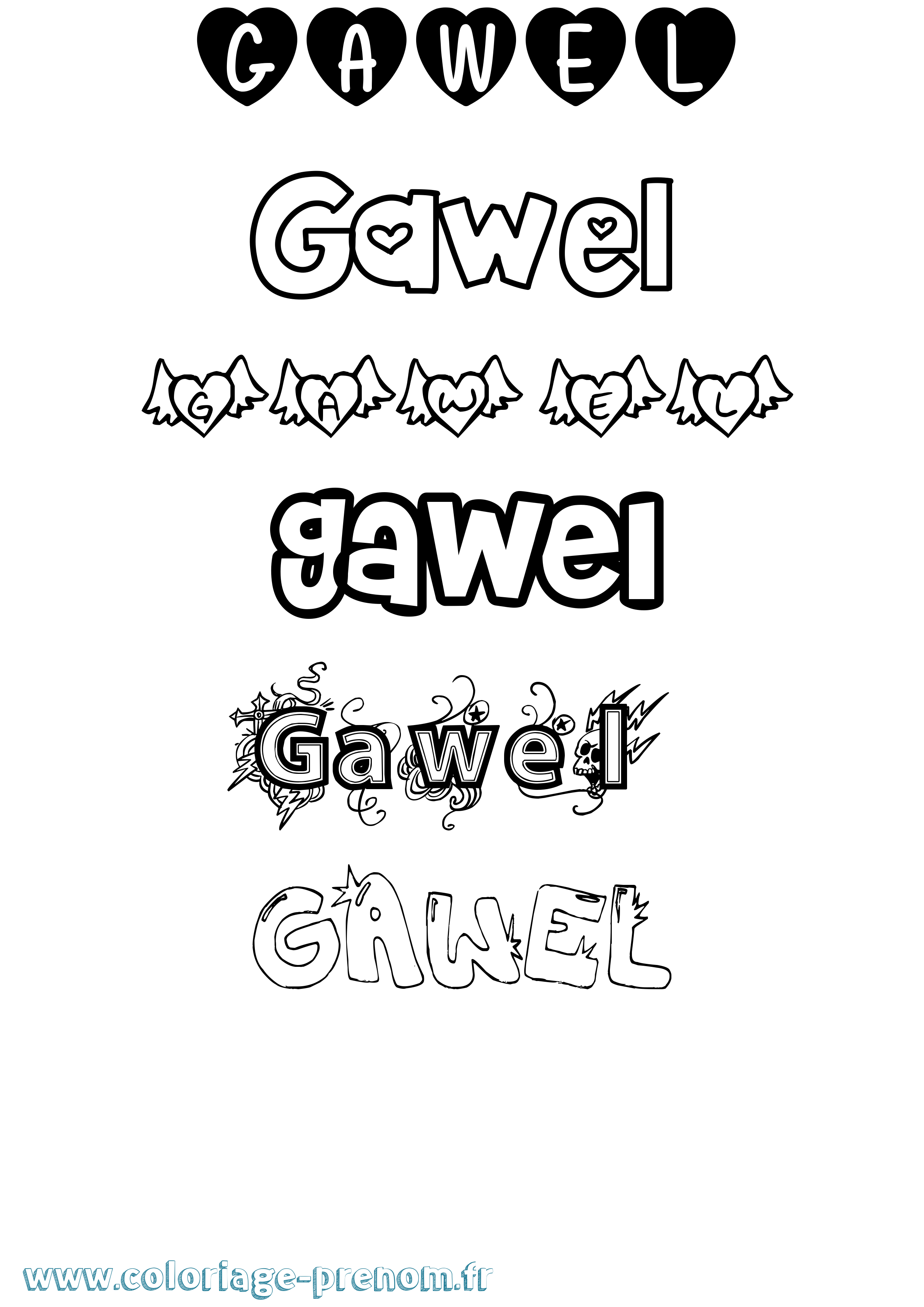 Coloriage Gawel Girly Coloriage prénom Gawel Girly