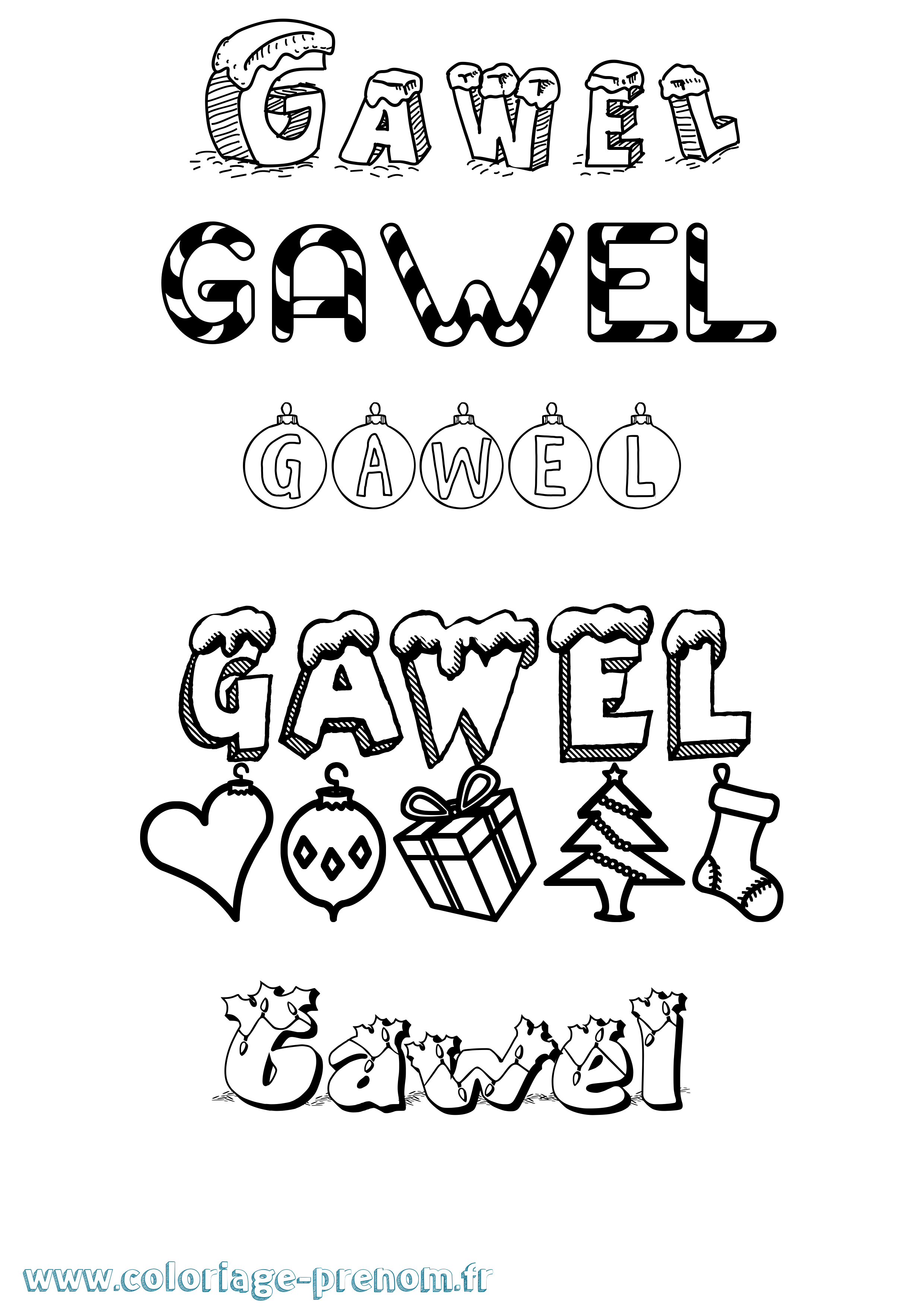 Coloriage Gawel Noël Coloriage prénom Gawel Noël