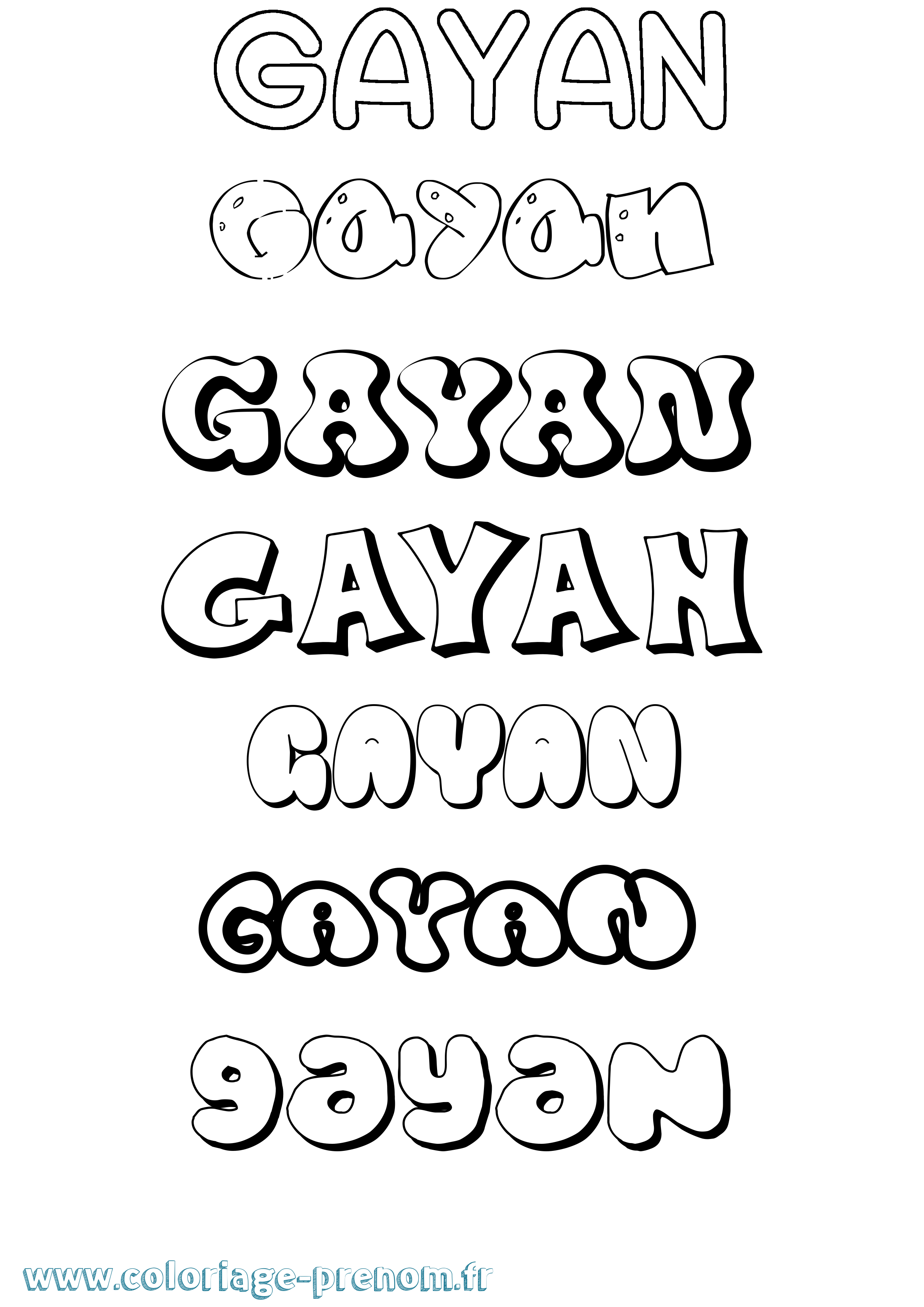 Coloriage prénom Gayan Bubble