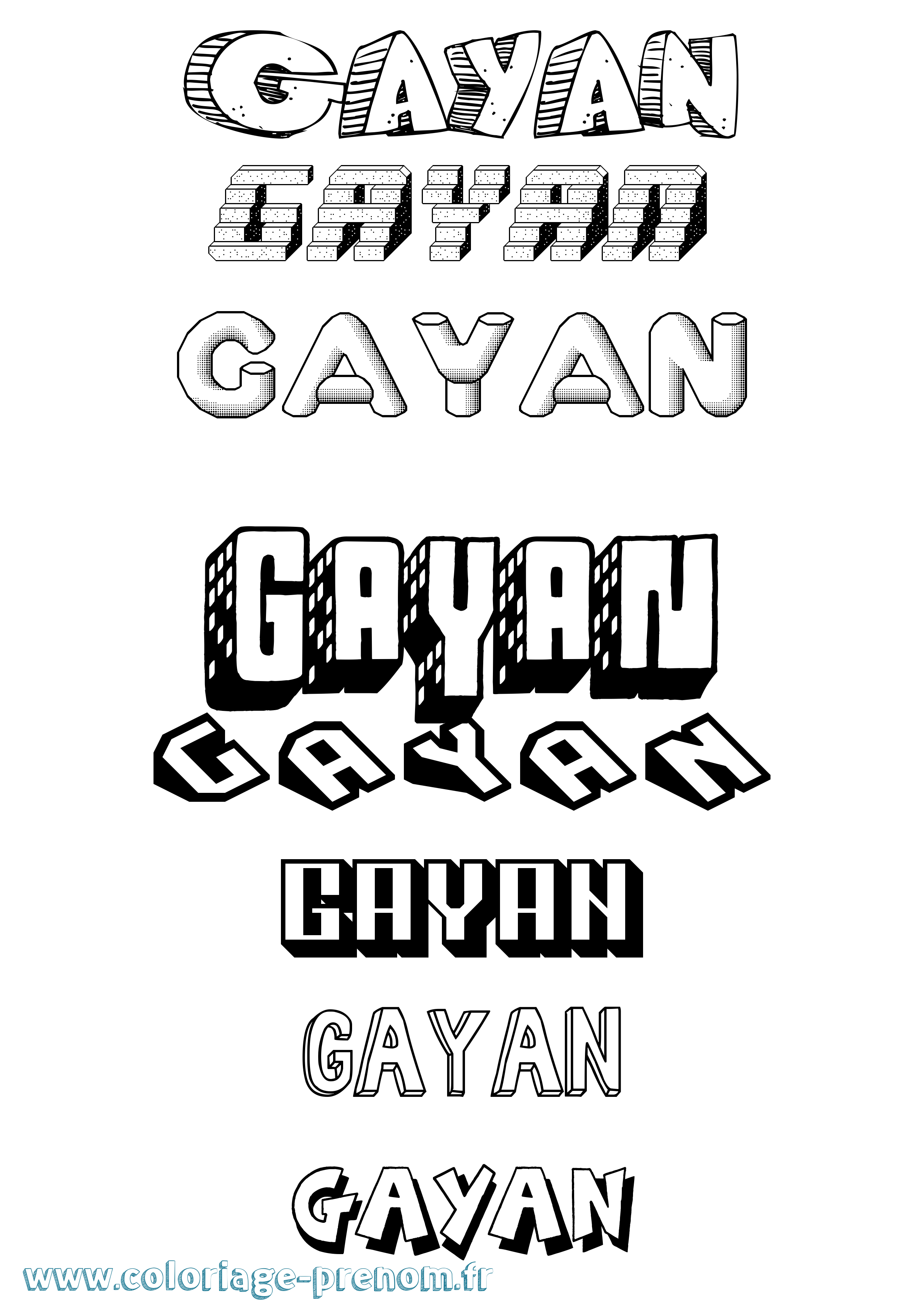 Coloriage prénom Gayan Effet 3D