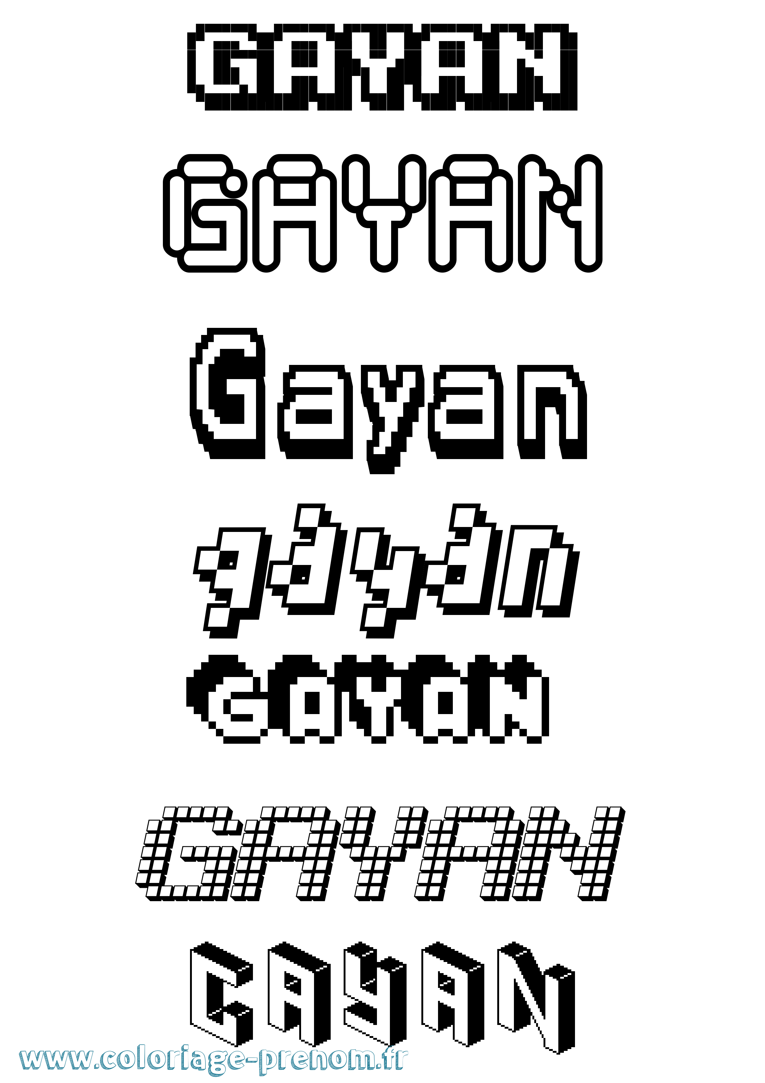 Coloriage prénom Gayan Pixel