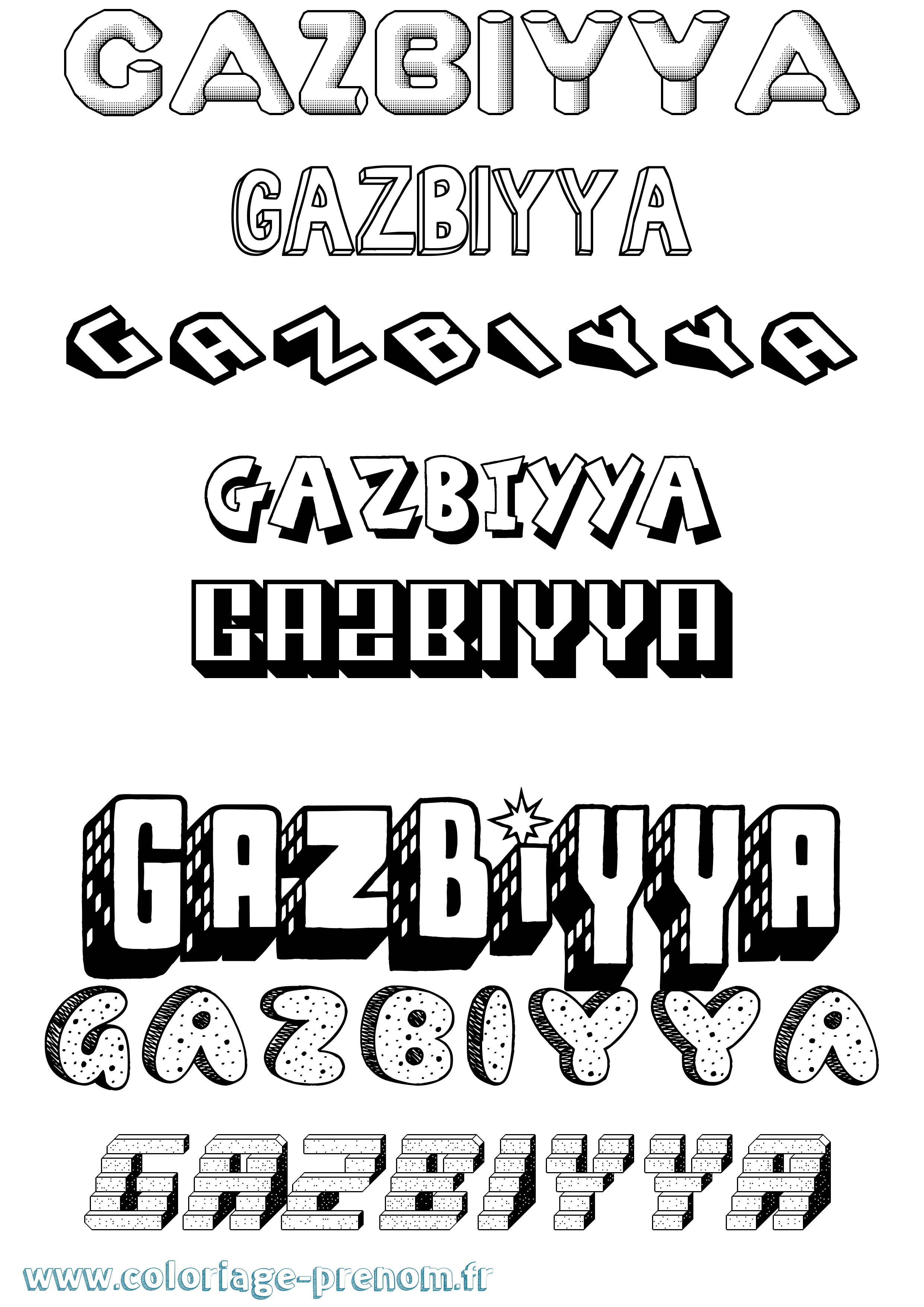 Coloriage Gazbiyya Effet 3D Coloriage prénom Gazbiyya Effet 3D