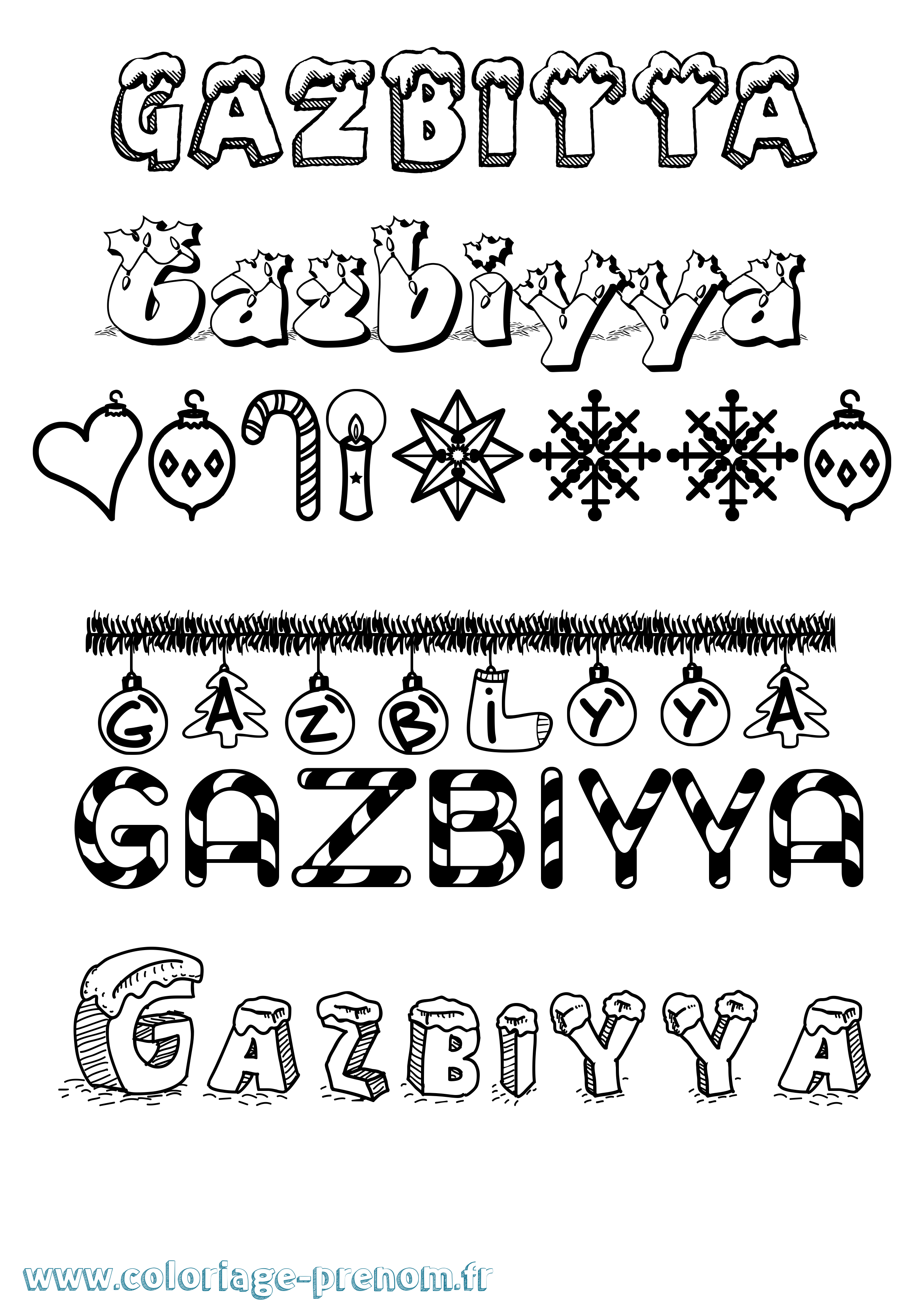 Coloriage Gazbiyya Noël Coloriage prénom Gazbiyya Noël