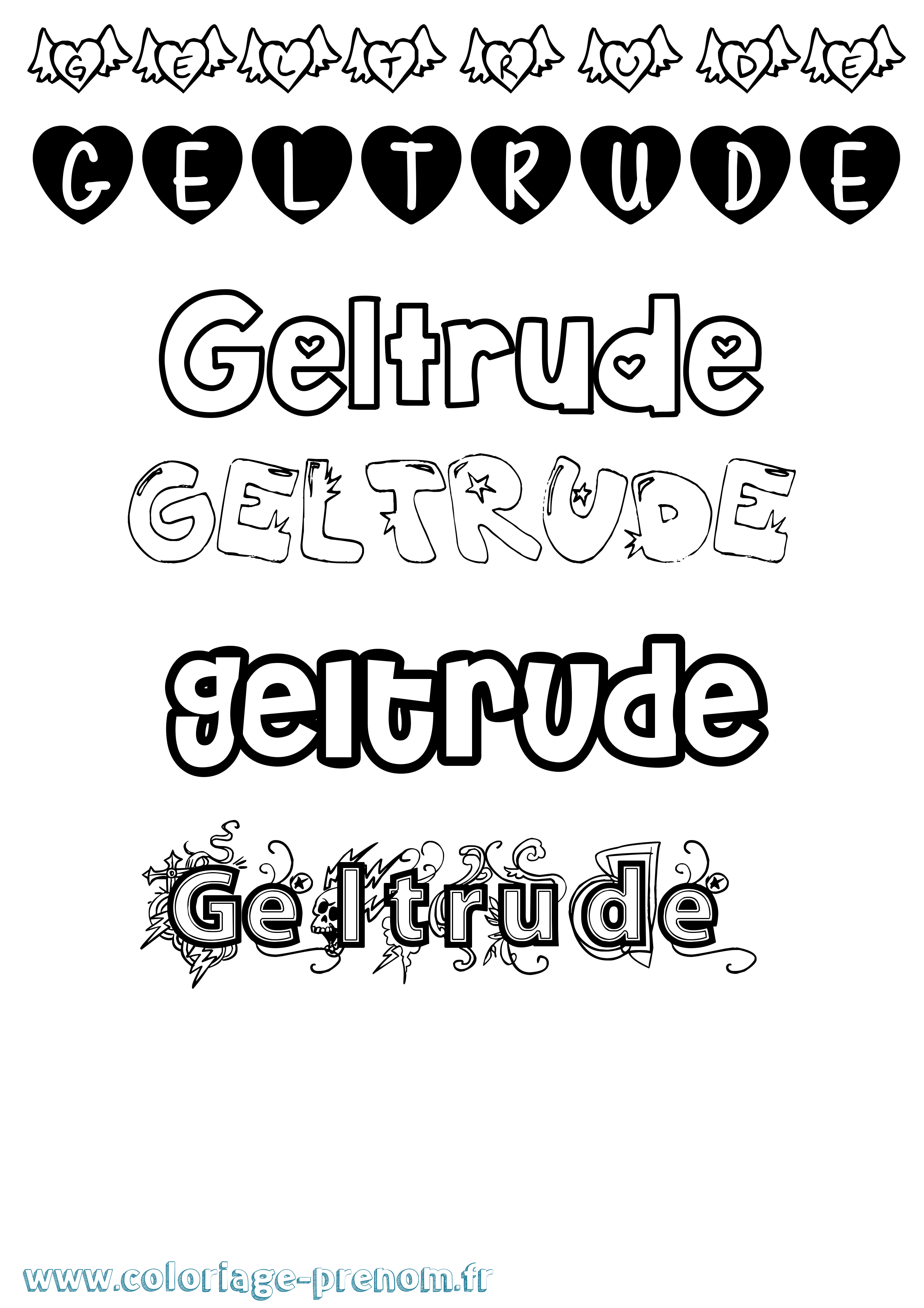 Coloriage prénom Geltrude Girly