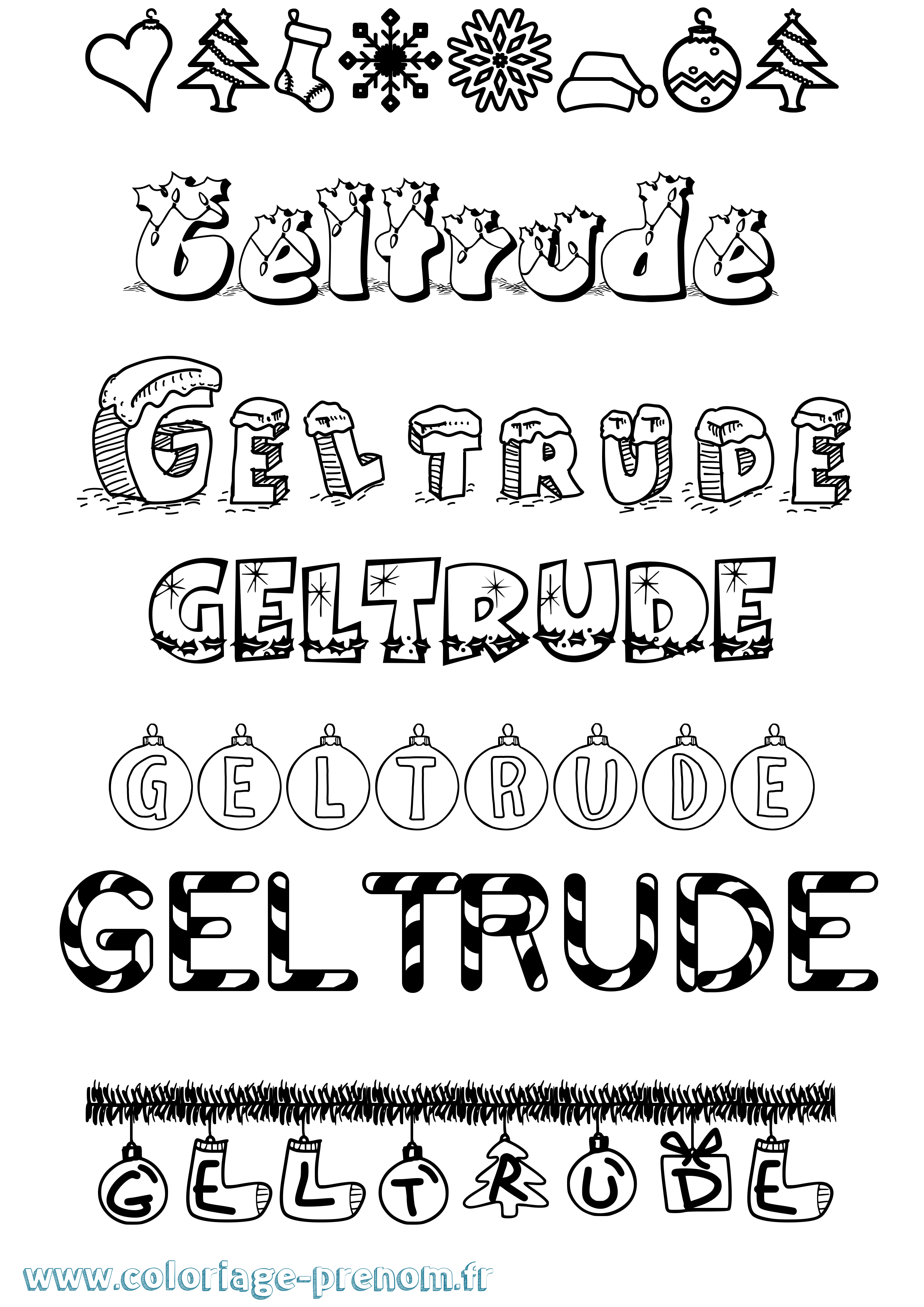 Coloriage prénom Geltrude Noël