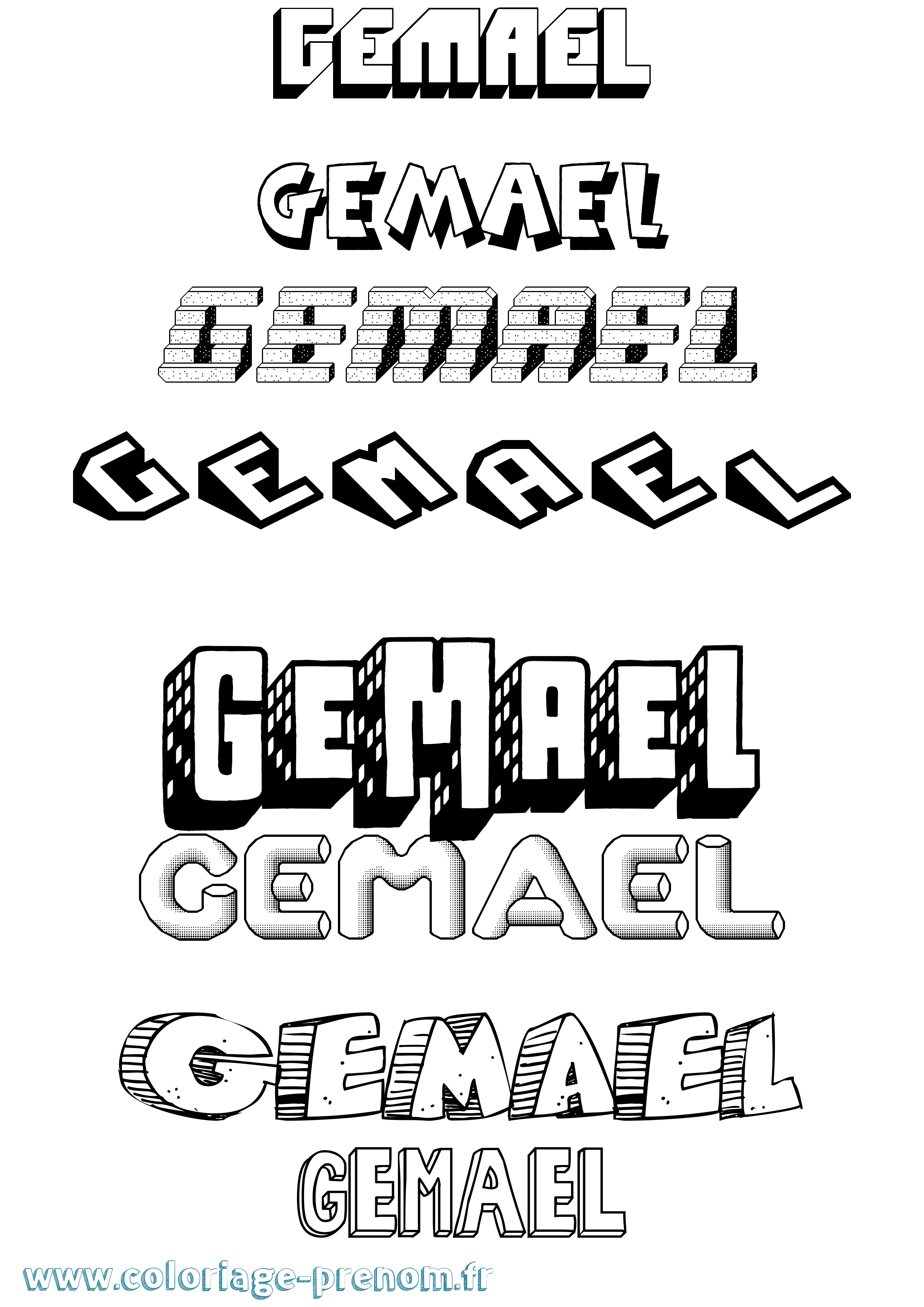 Coloriage Gemael Effet 3D Coloriage prénom Gemael Effet 3D