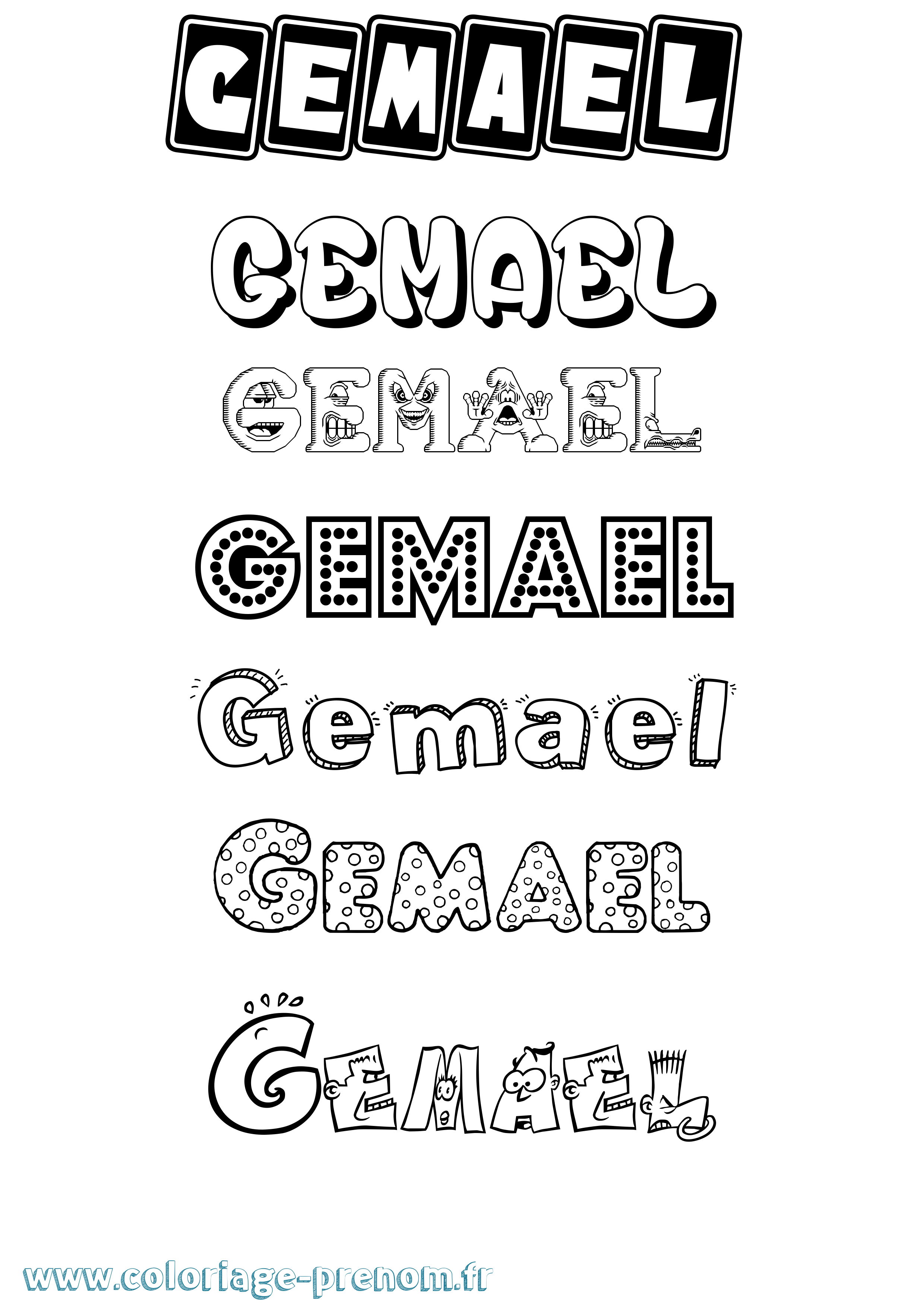 Coloriage Gemael Fun Coloriage prénom Gemael Fun