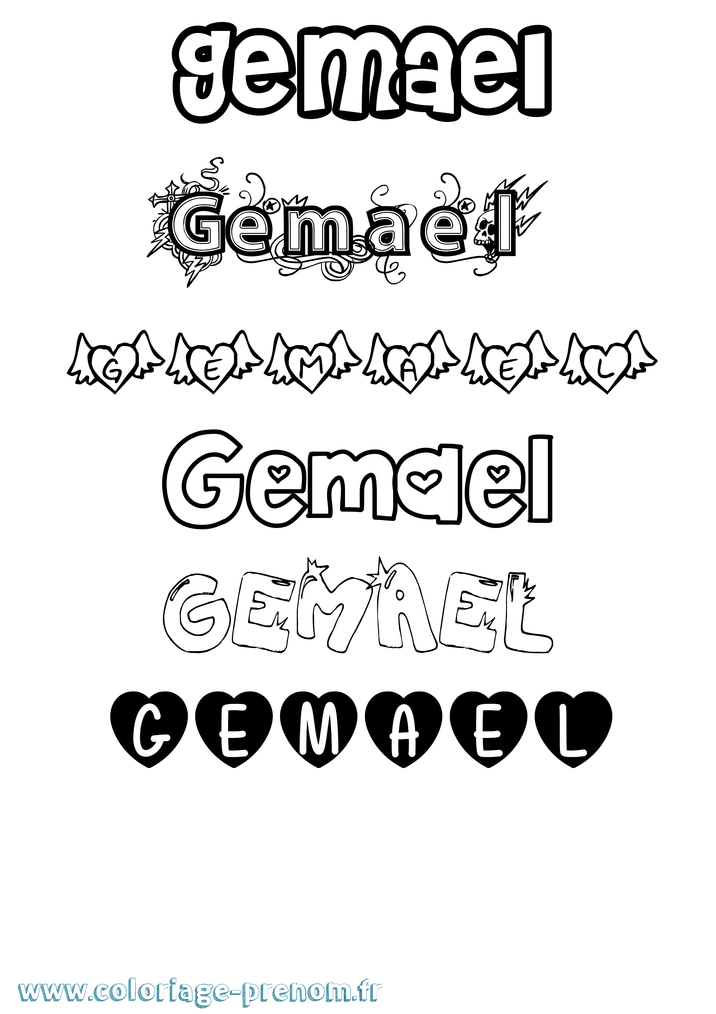 Coloriage Gemael Girly Coloriage prénom Gemael Girly