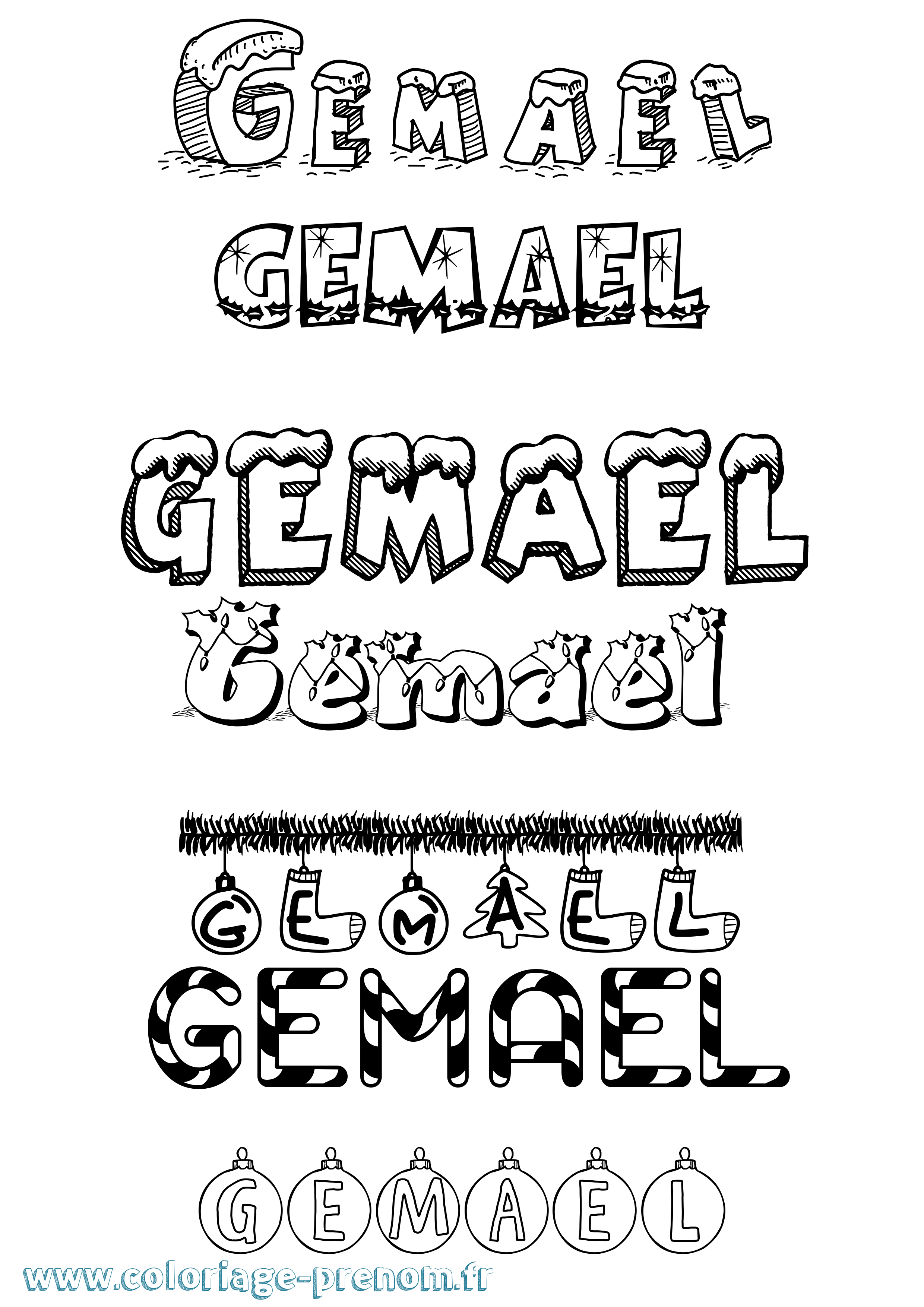 Coloriage Gemael Noël Coloriage prénom Gemael Noël