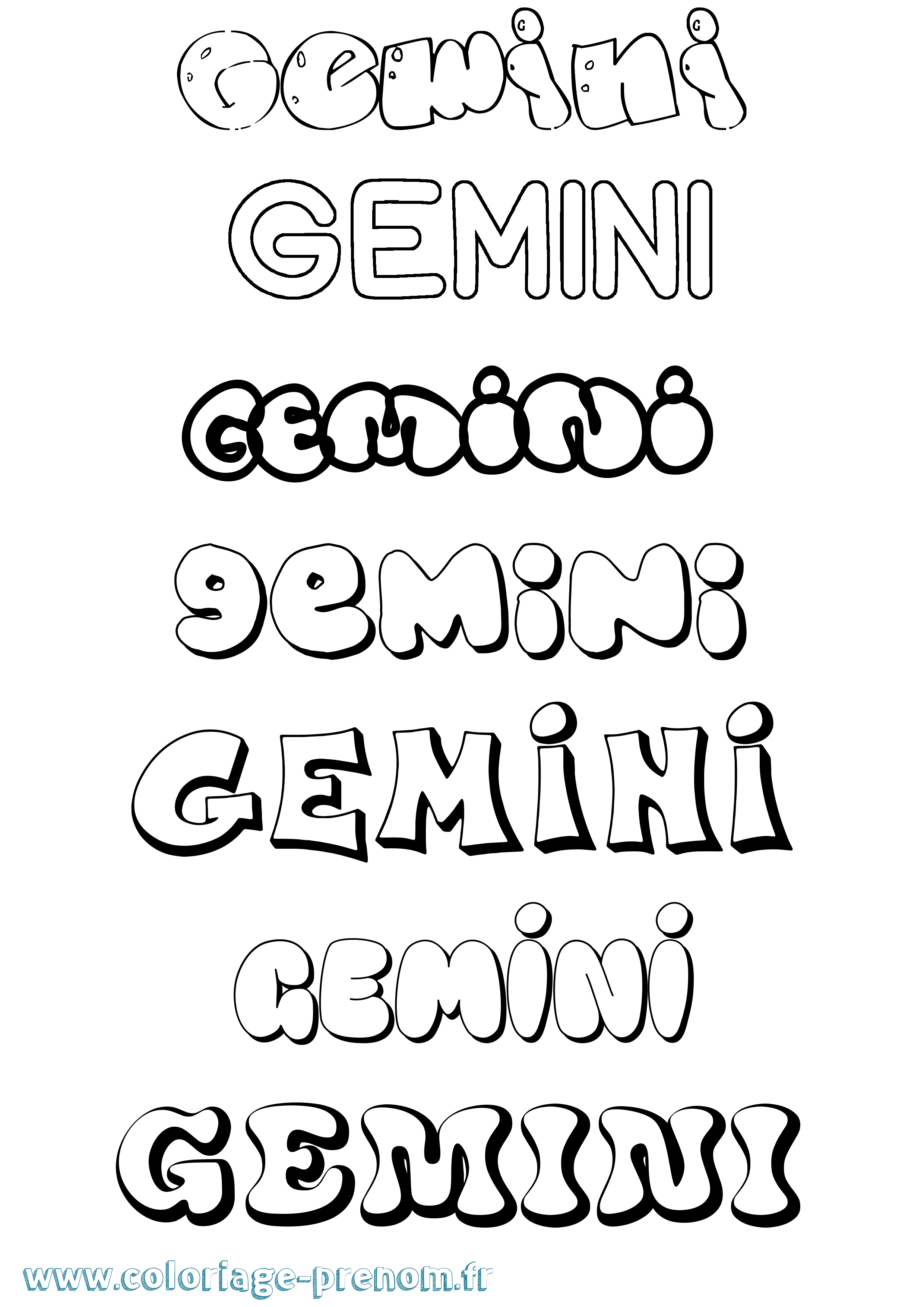 Coloriage prénom Gemini Bubble