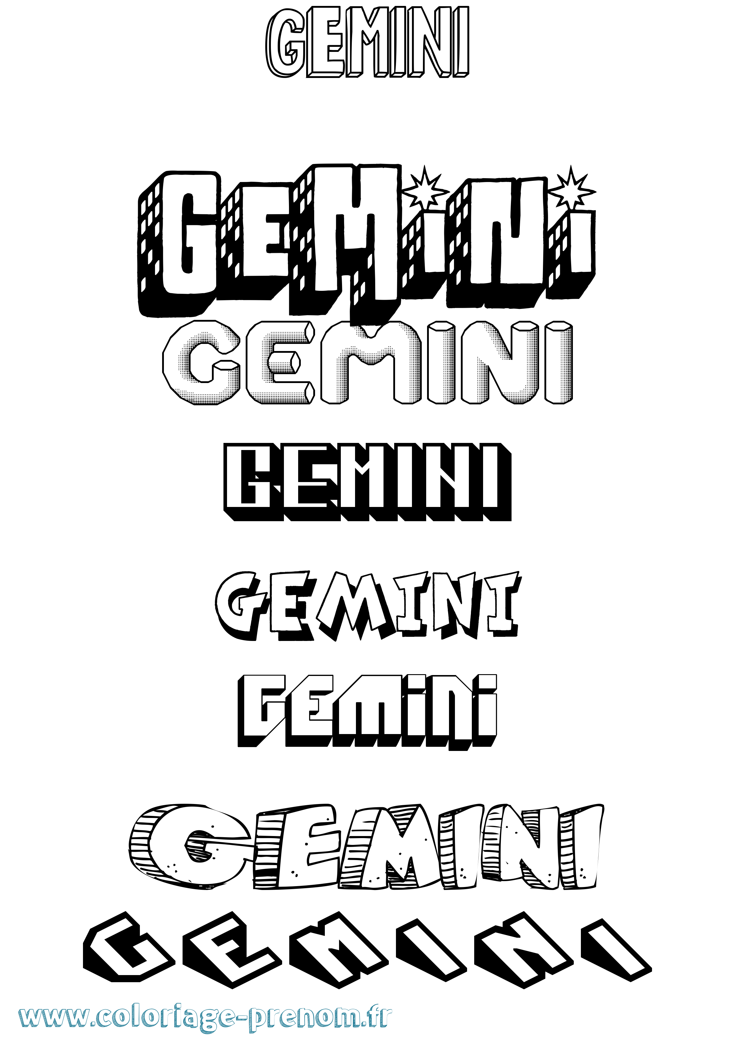 Coloriage prénom Gemini Effet 3D